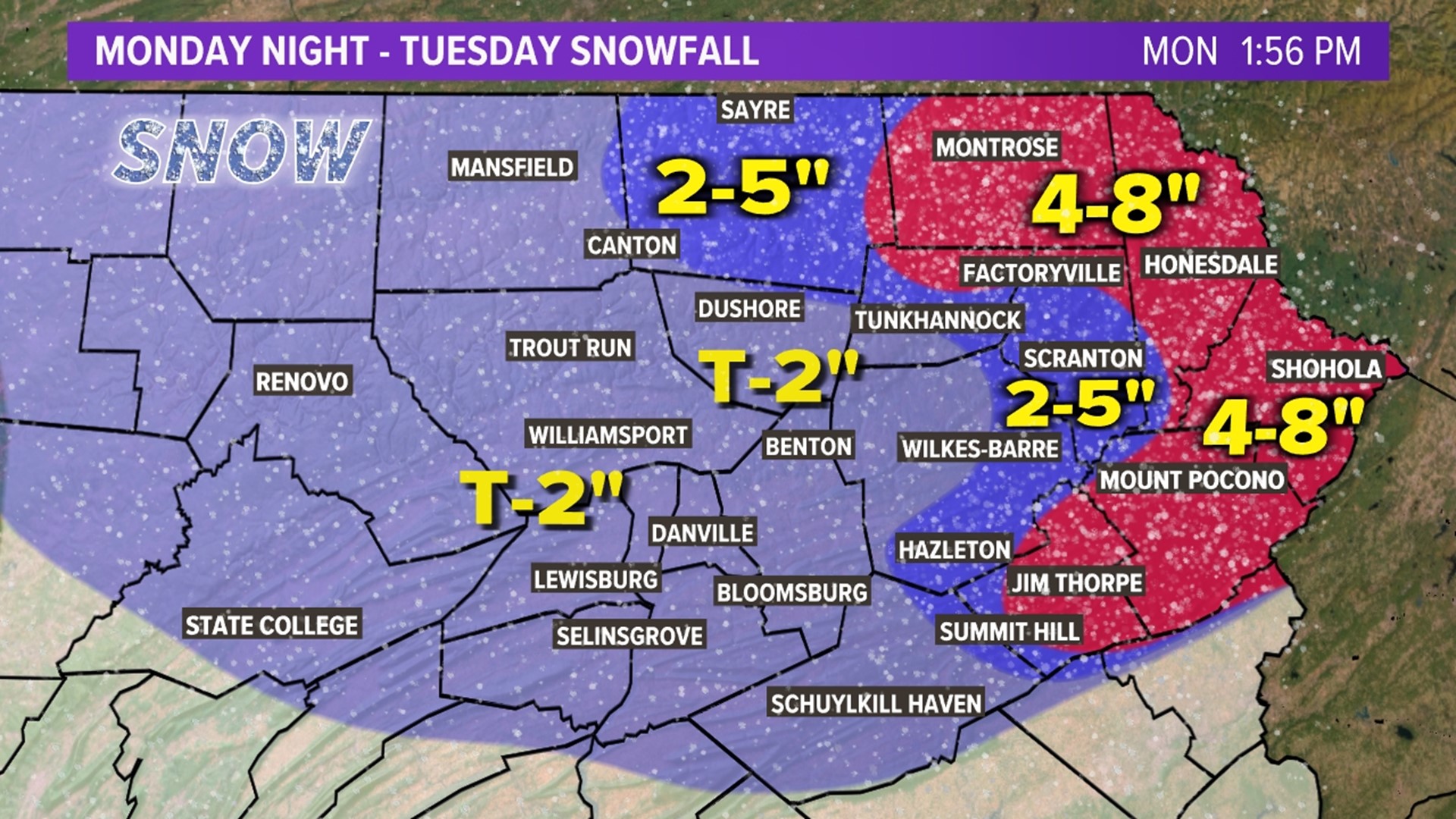 How much snow northeast and central PA can expect this week