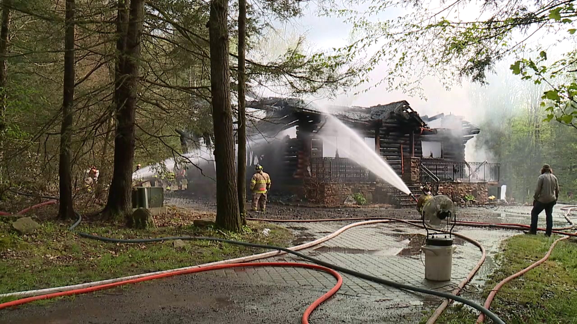 Flames broke out around 4:30 p.m. Monday along Trojan Road in Lehman Township.
