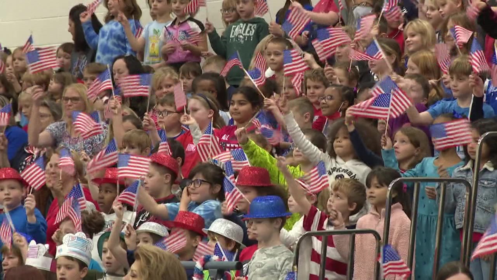 Nearly 900 students from Pleasant Valley Elementary School in Polk Township celebrated Veterans Day.