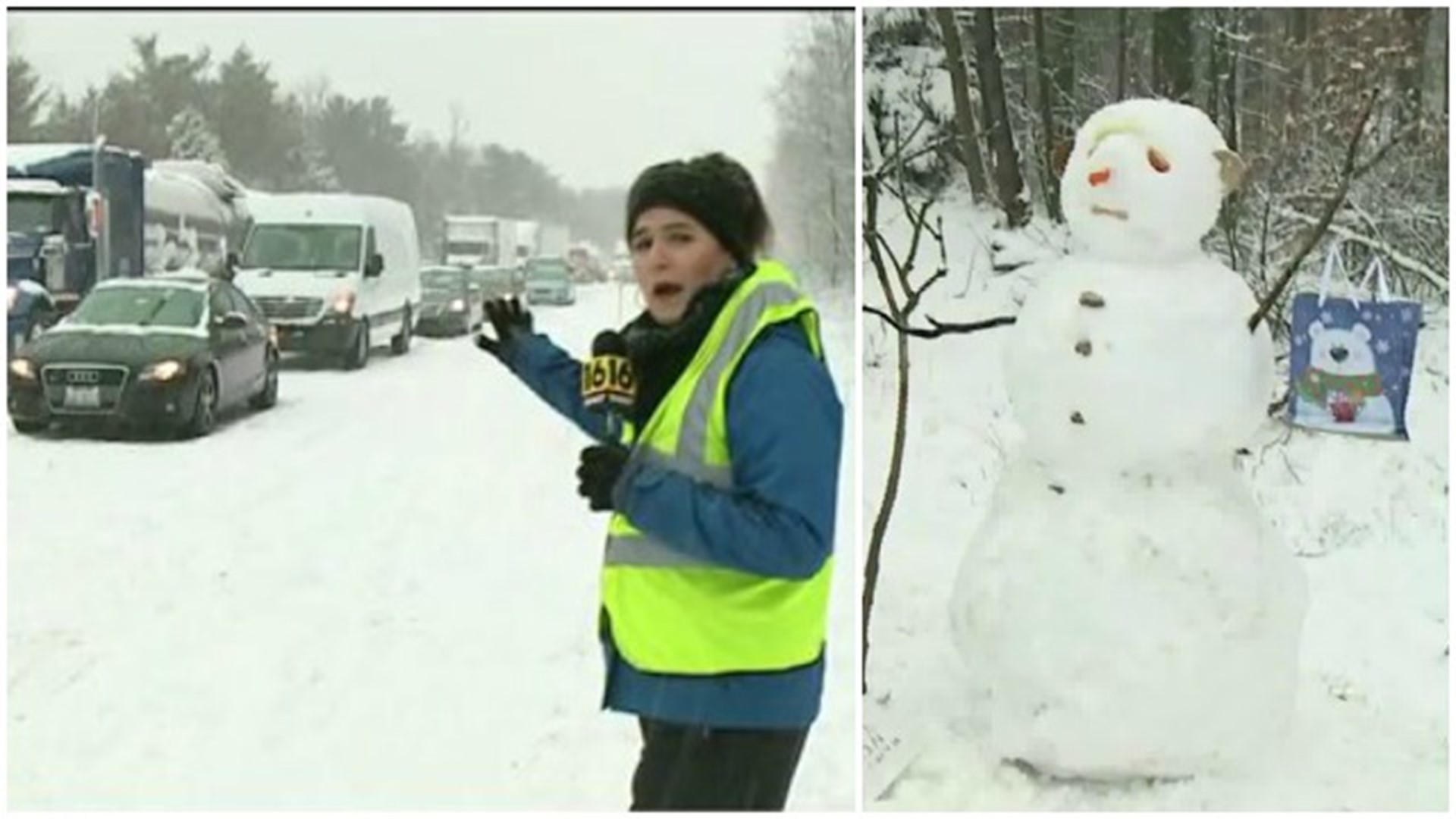 Stuck Drivers Make Snowmen While Waiting for Interstate to Reopen