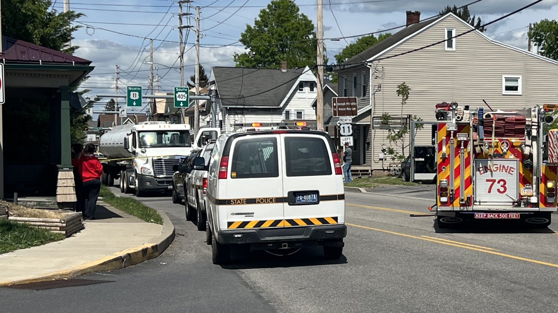 The wreck between a bicyclist and an oil tanker happened around 1:30 p.m. Monday, shutting down Route 11 (Water Street) in the borough for hours.