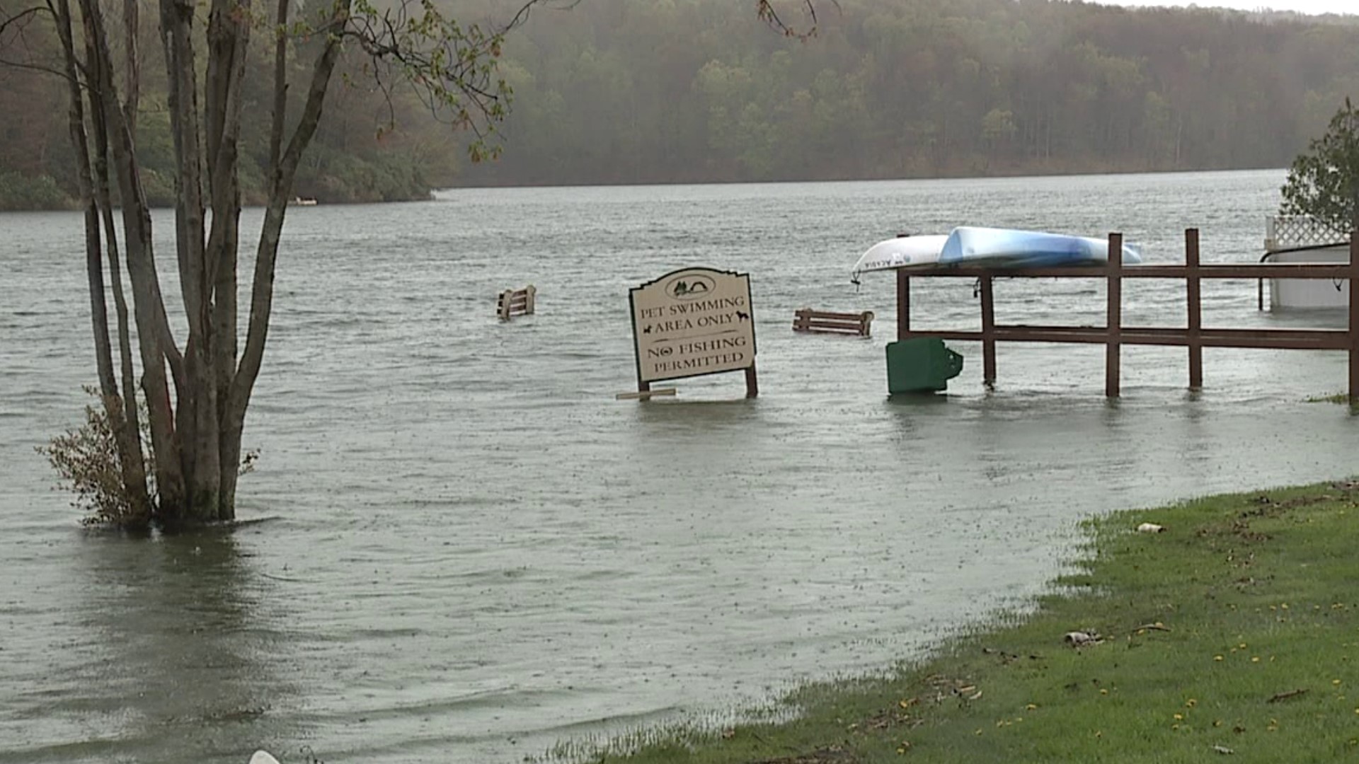 The aftermath of this weekend's heavy rainfall is being felt by one campsite that now sees much of its shorelines and community spaces underwater.