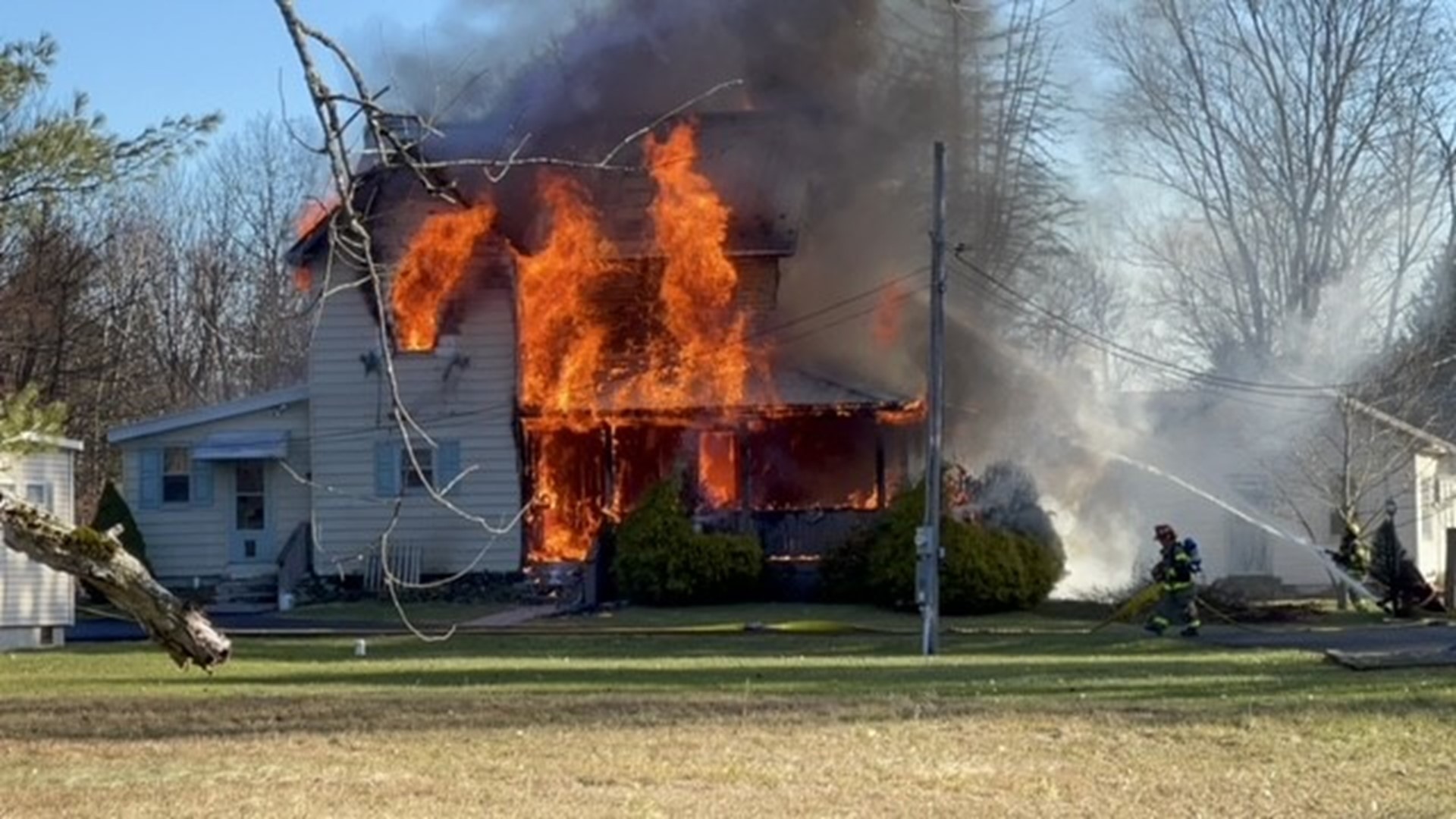 Flames broke out just after 10 a.m. Sunday morning.