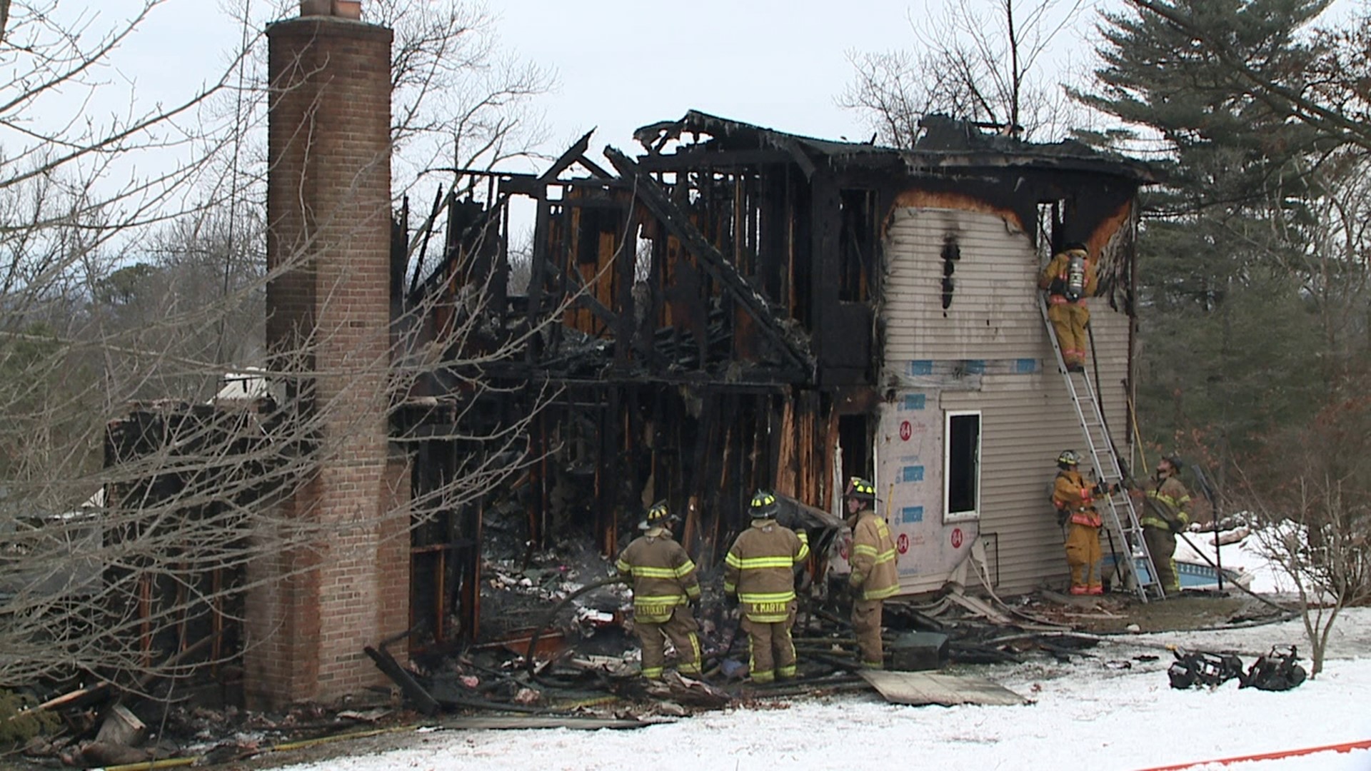 Flames broke out around 11 a.m. Sunday morning at a home in Blue Mountain Heights near Schuylkill Haven.