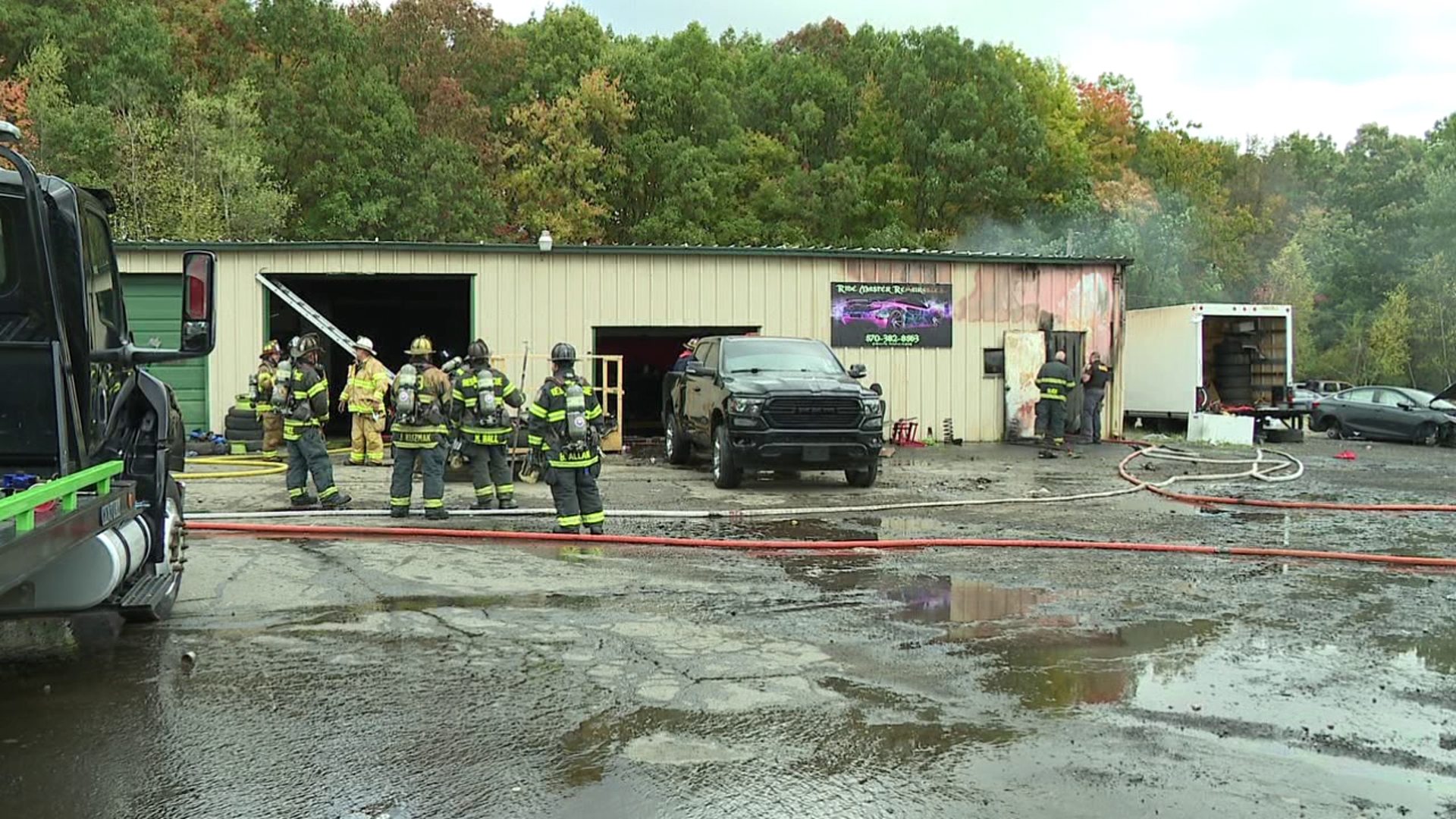 Crews are searching for the cause of a fire that damaged a building in Peckville just before noon on Thursday.