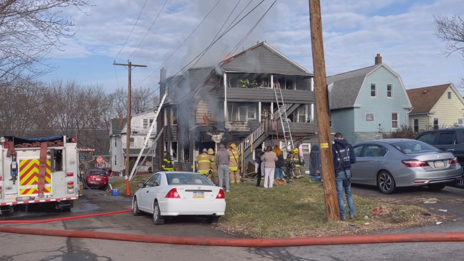 A fire damaged an apartment building Monday morning in Wilkes-Barre, displacing 11 people.