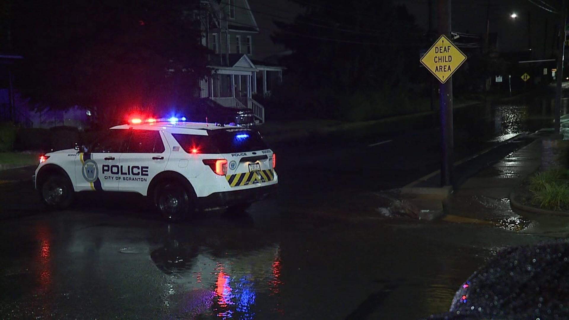 Pittston Avenue at Kane Street in the city's south side has been blocked off by police due to flooding.