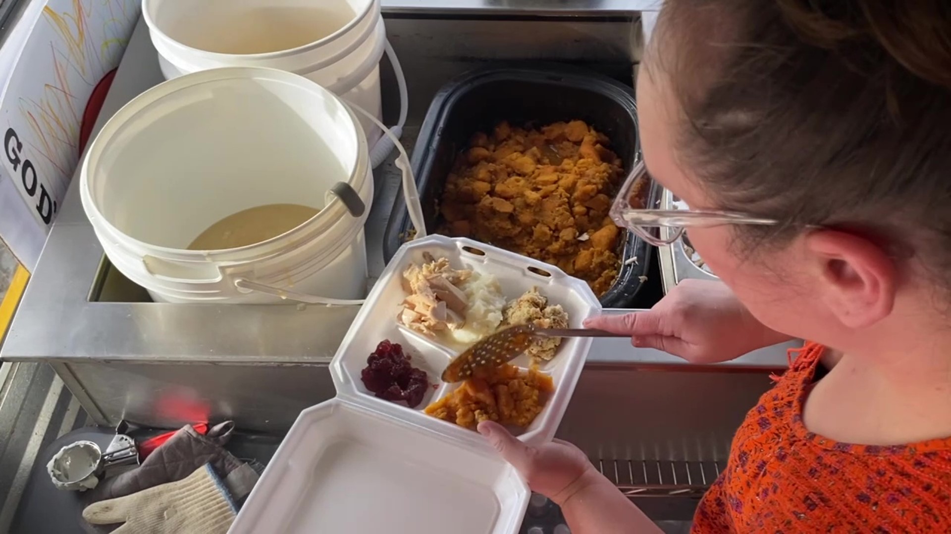 God's Chuckwagon, a mobile soup kitchen, gave out free turkey dinners with all the fixings in Sunbury.