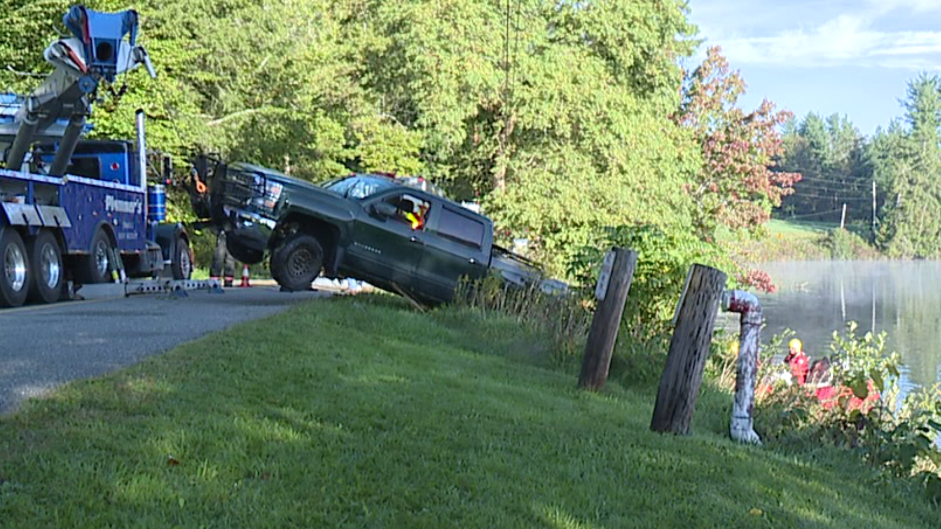Troopers believe the driver was under the influence when his truck ended up submerged in a pond in Susquehanna County.