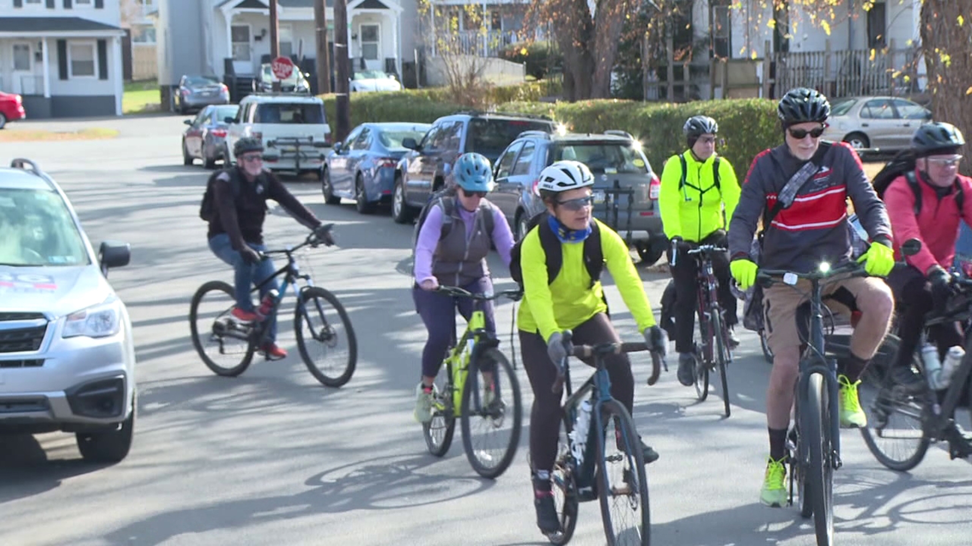 One group of cyclists pedaled through the Electric City as part of a food drive for Thanksgiving.