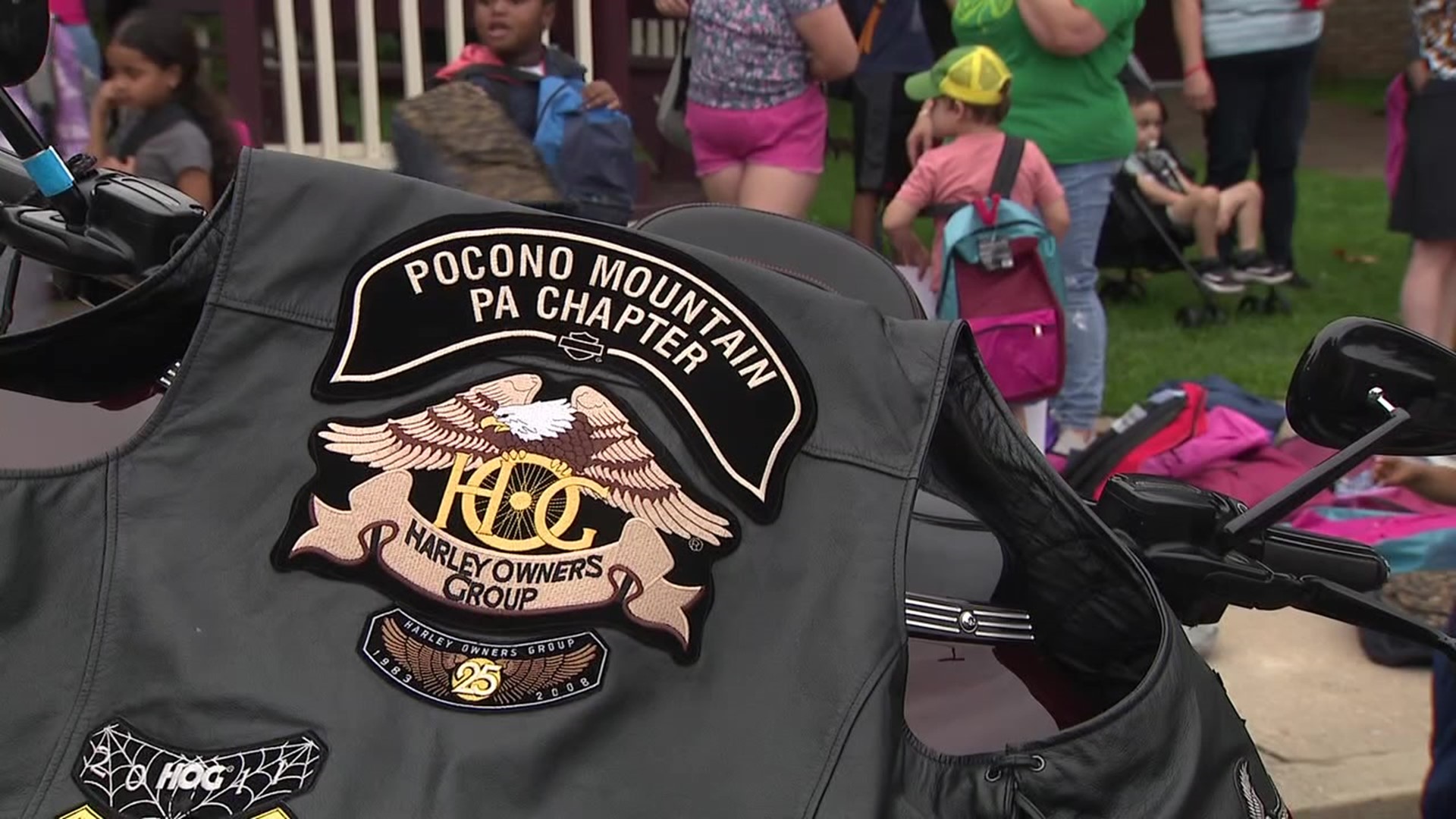 The annual Bikers for Backpacks giveaway is organized by the Pocono Mountain Harley Owners Group.