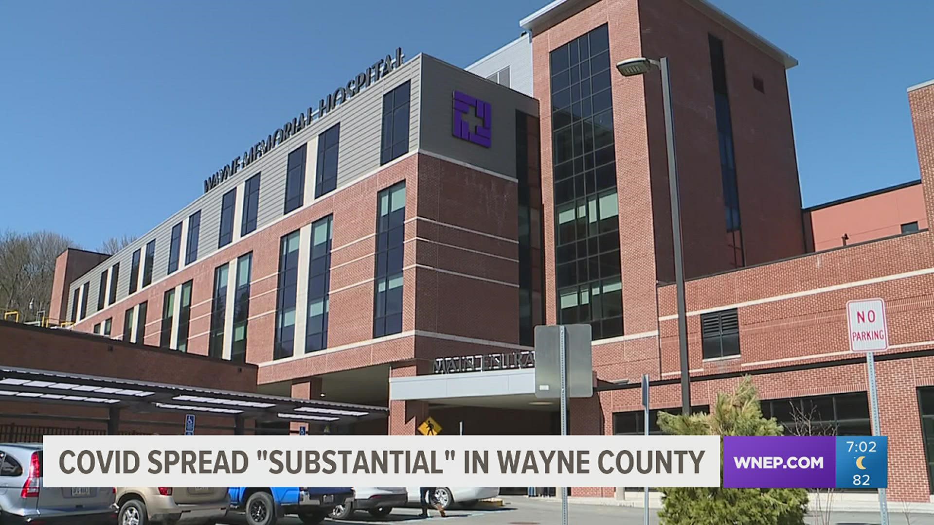 Wayne County is now one of several counties in our area where the spread of COVID cases is now considered "substantial" by the Centers for Disease Control.