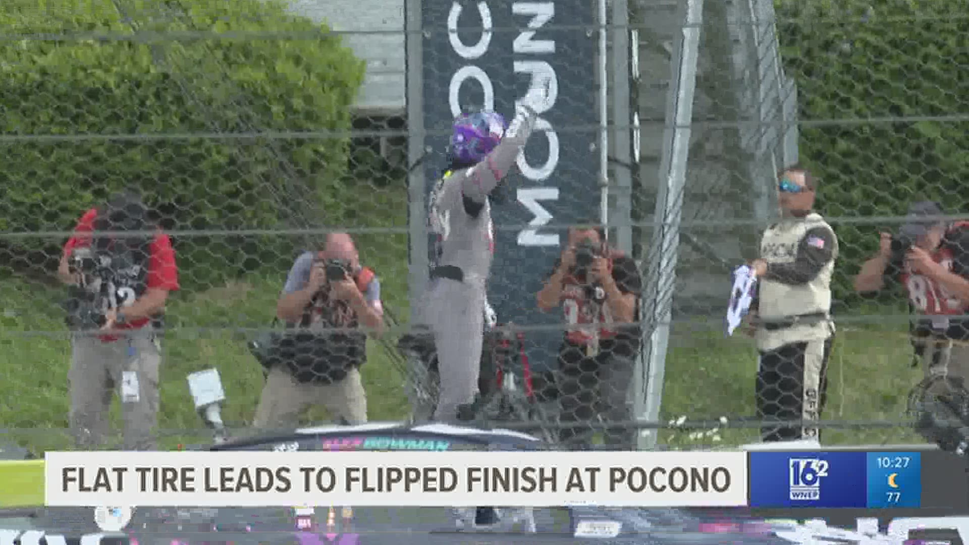 Kyle Larson had the lead late at Pocono but cut a tire on the final lap