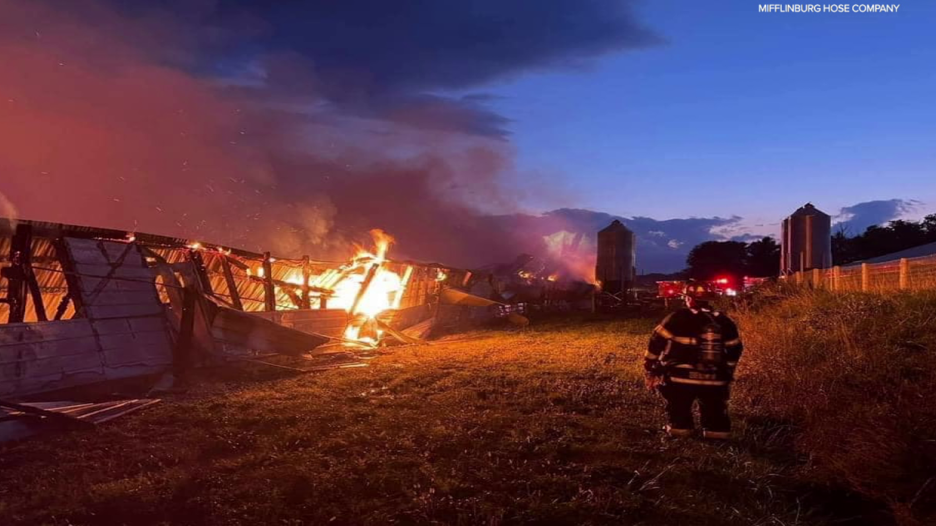 The barn caught fire just after 7 p.m. at a barn near Mifflinburg.