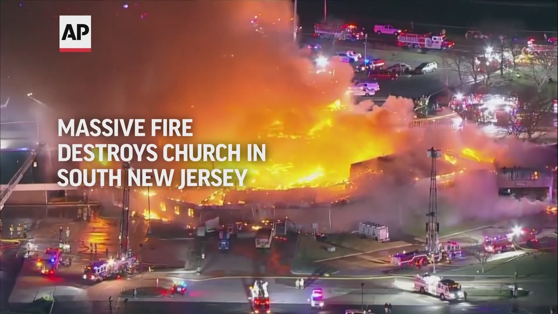 Video showed the Fountain of Life Center in Florence Township engulfed in flames Monday night.