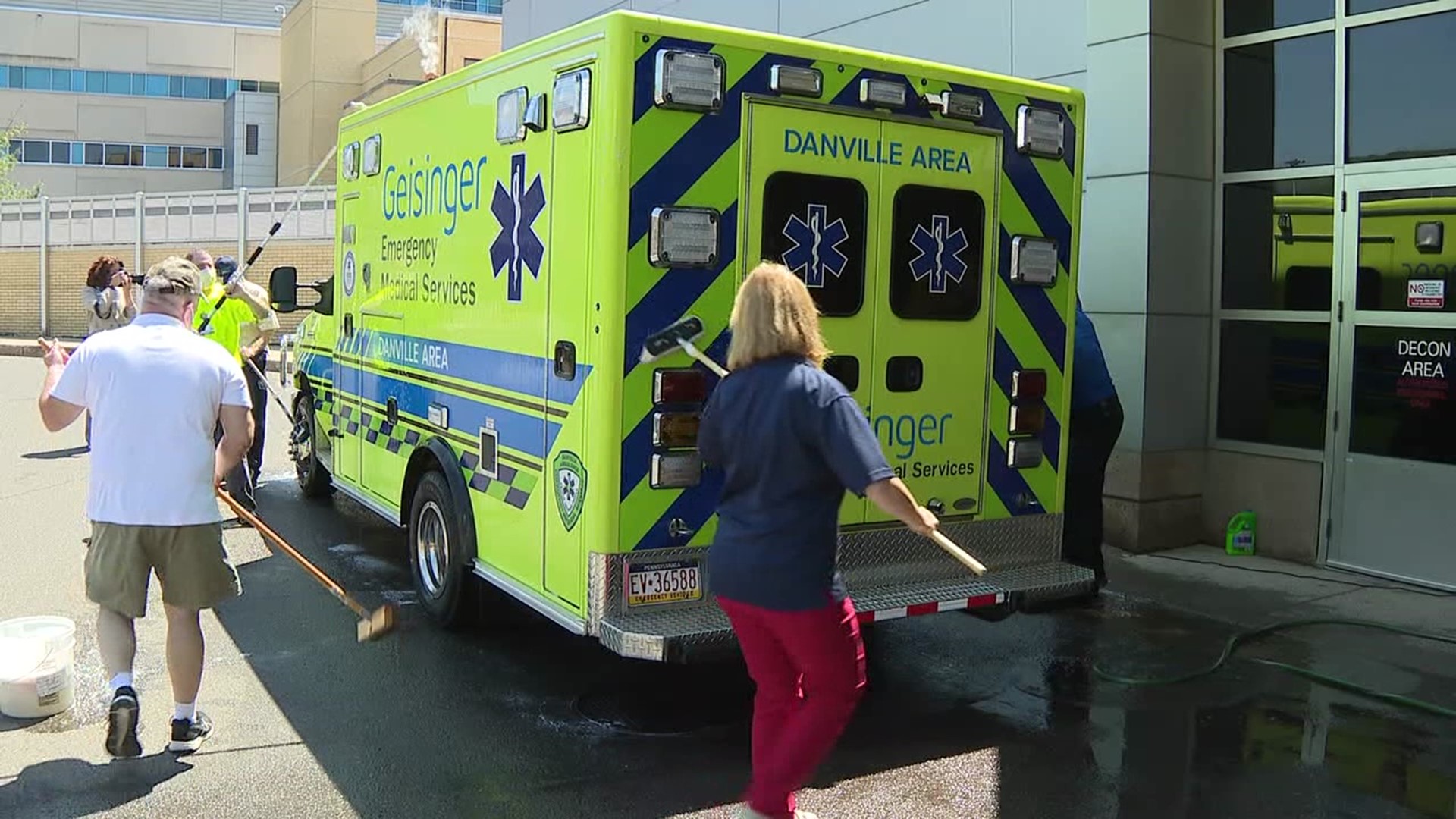 Geisinger took note of EMS Week by providing free ambulance washes outside the medical center in Montour County.