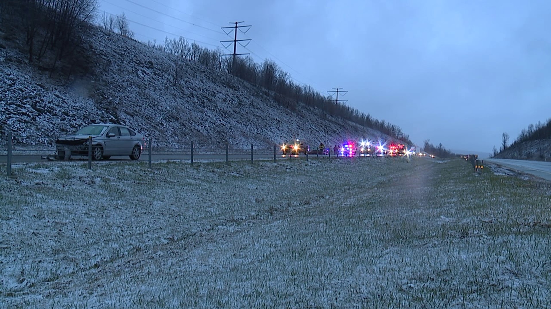 Slippery conditions led to a wreck Monday night along the Casey Highway in Lackawanna County.