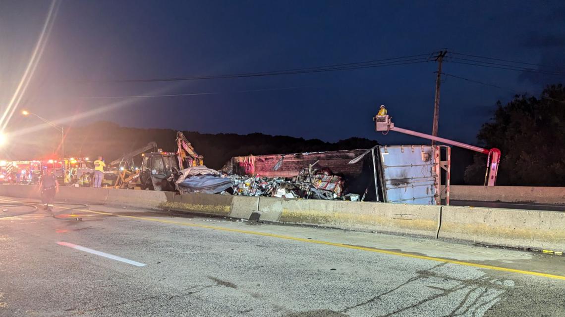 Tractor-trailer overturns and catches fire on I-80 | wnep.com