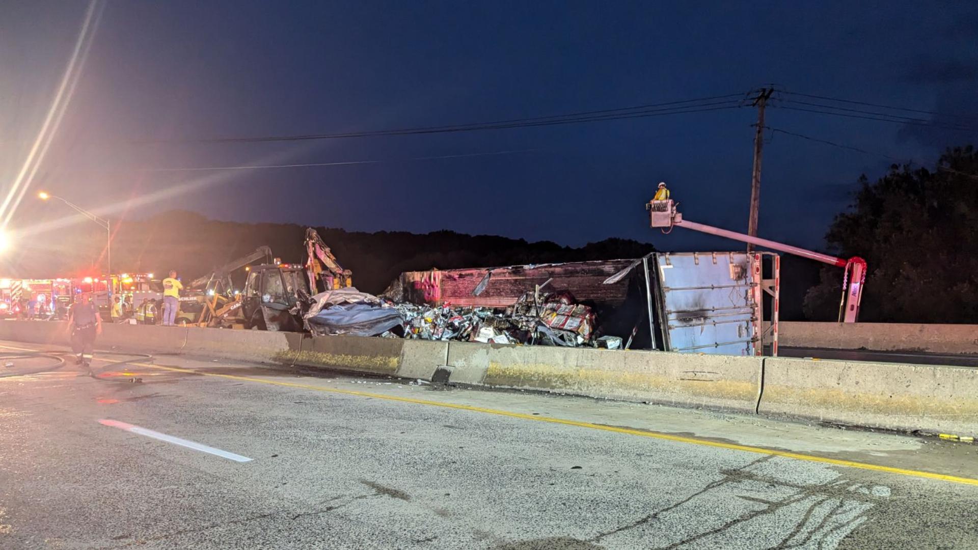 A tractor-trailer caught fire on I-80 in Stroud Township on Friday evening.