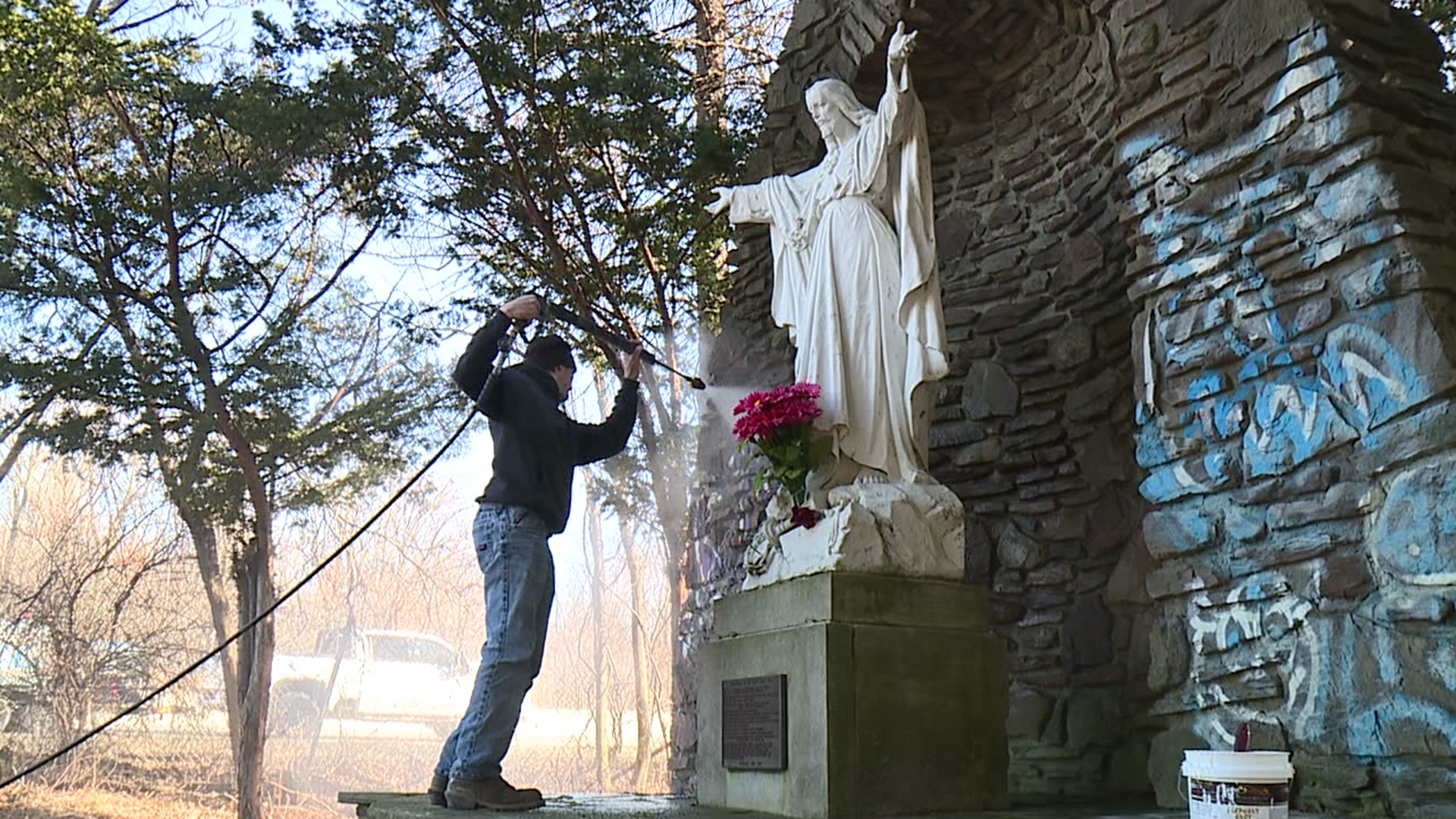 The vandalism on the statue was discovered and reported to police on Monday morning, but faith in the community was restored to those who own the property.