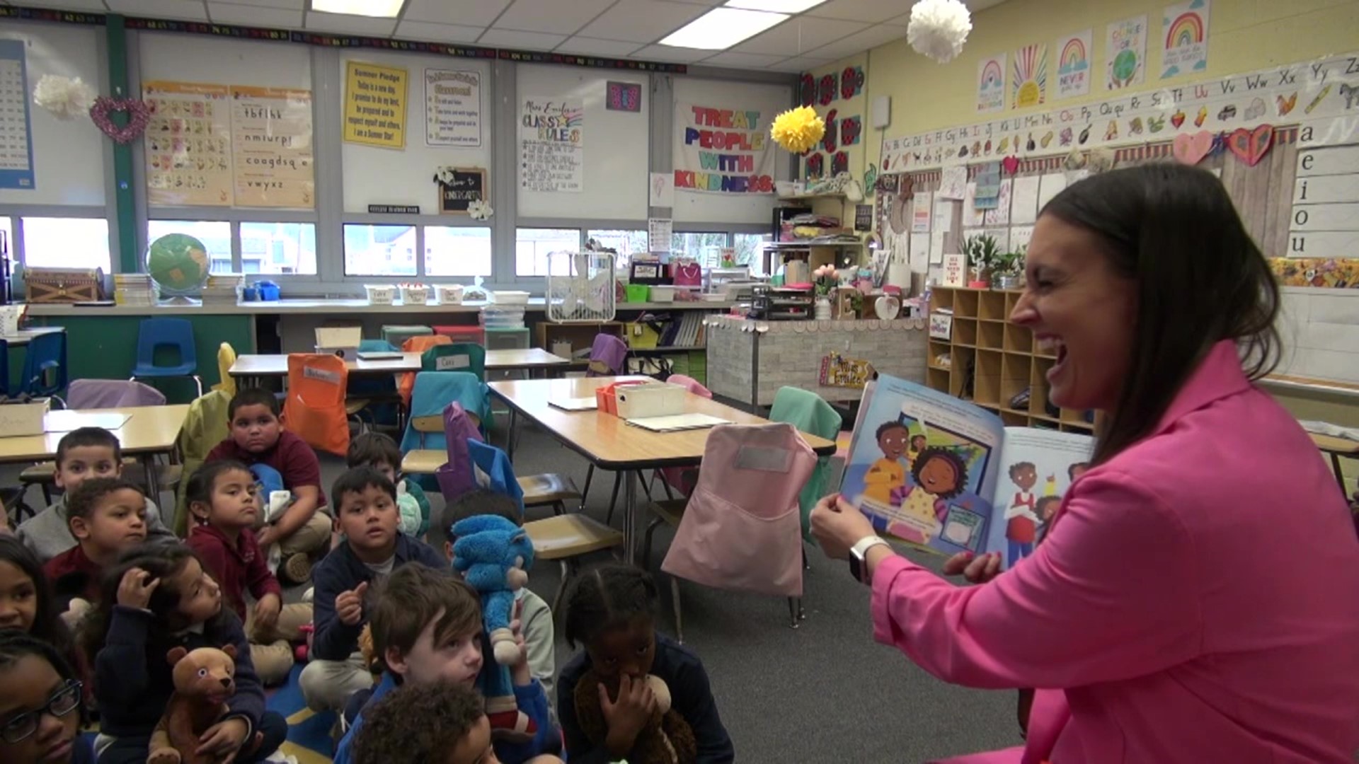 Newswatch 16 Meteorologist Ally Gallo read to kindergarten and fourth grade students at Charles Sumner Elementary in Scranton.