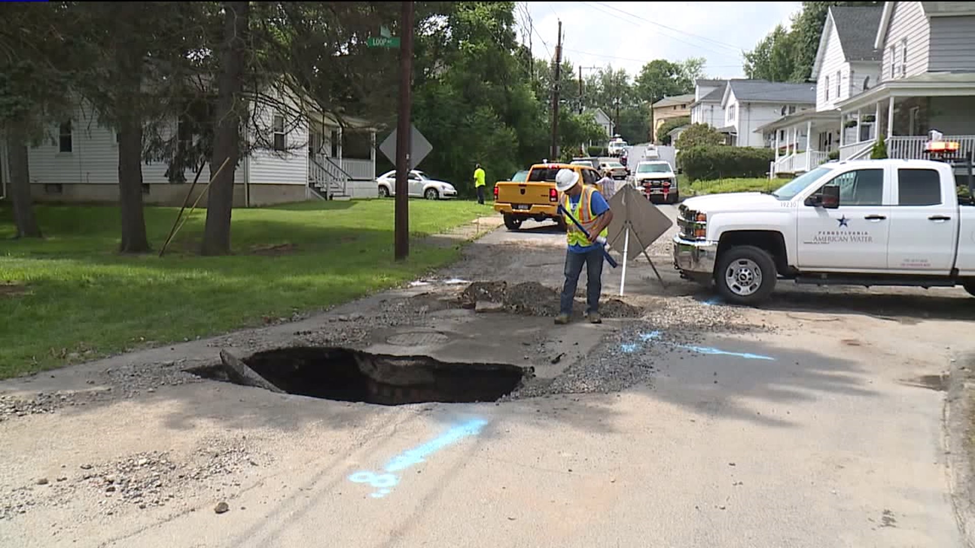 Crushed Pipe Opens Hole on Scranton Street