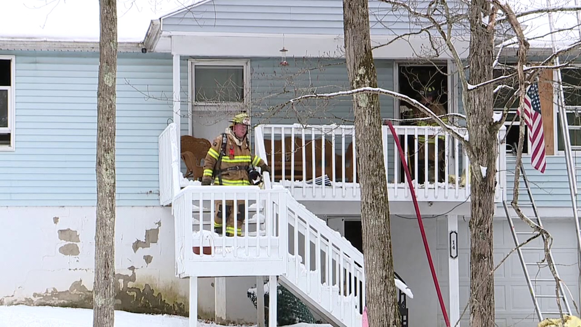 Flames broke out around noon Tuesday at the home along Whisper Drive in Foster Township.