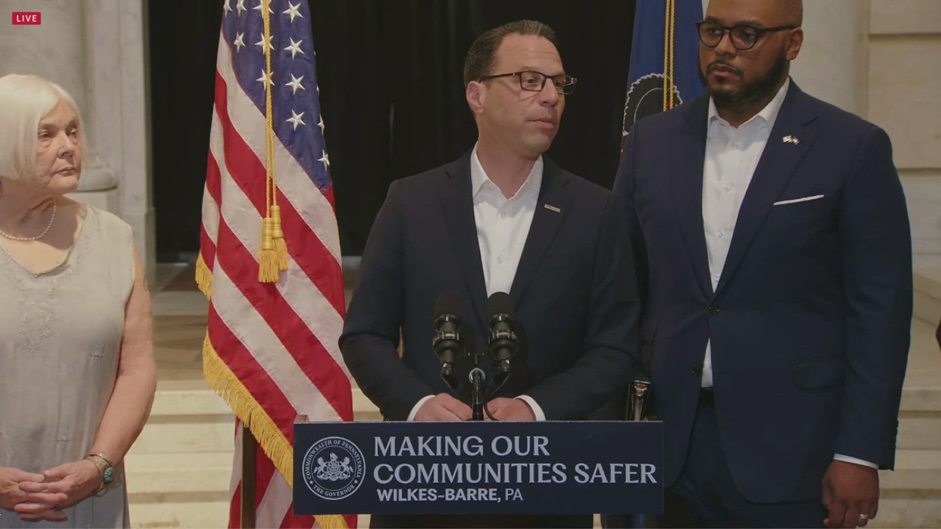 Governor Shapiro and Lieutenant Governor Davis are in Luzerne County to discuss investments in local law enforcement and efforts to combat gun violence.