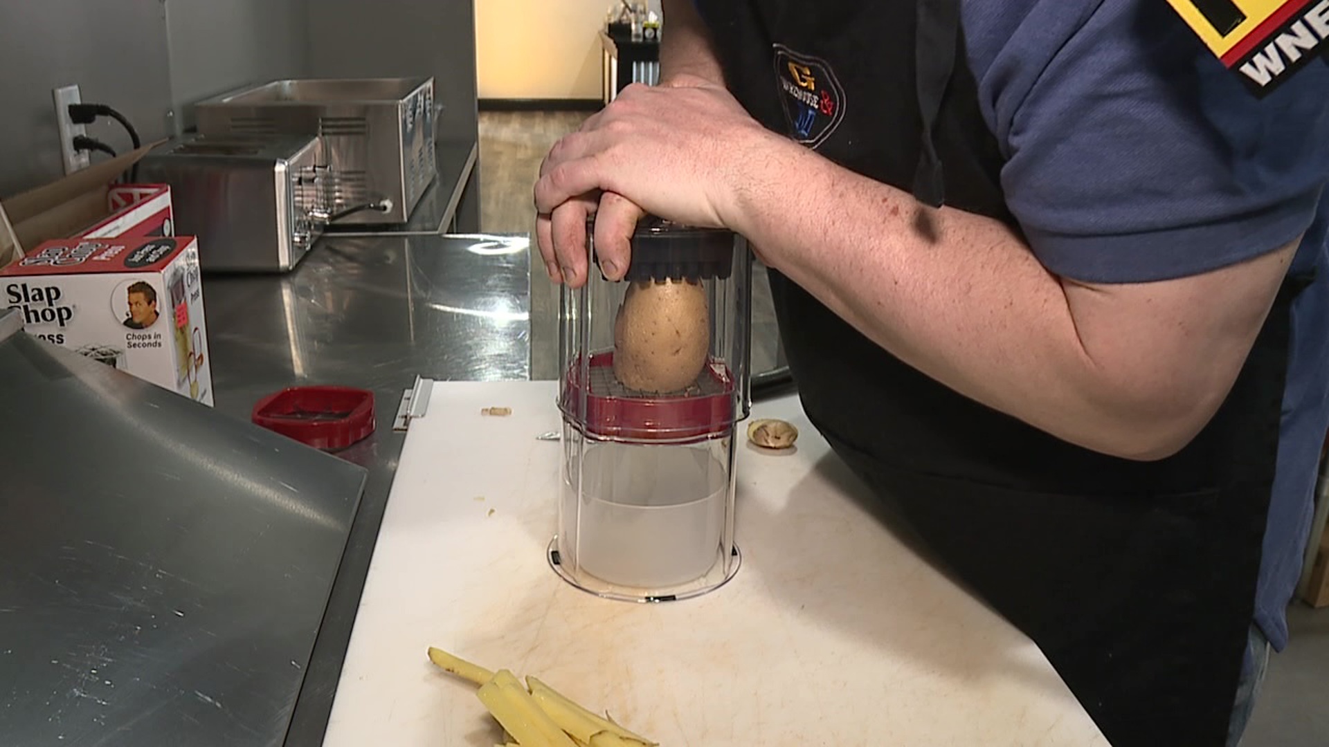 Kurt Aaron tests a product that claims it's excellent for chopping potatoes, fruits, and other vegetables.