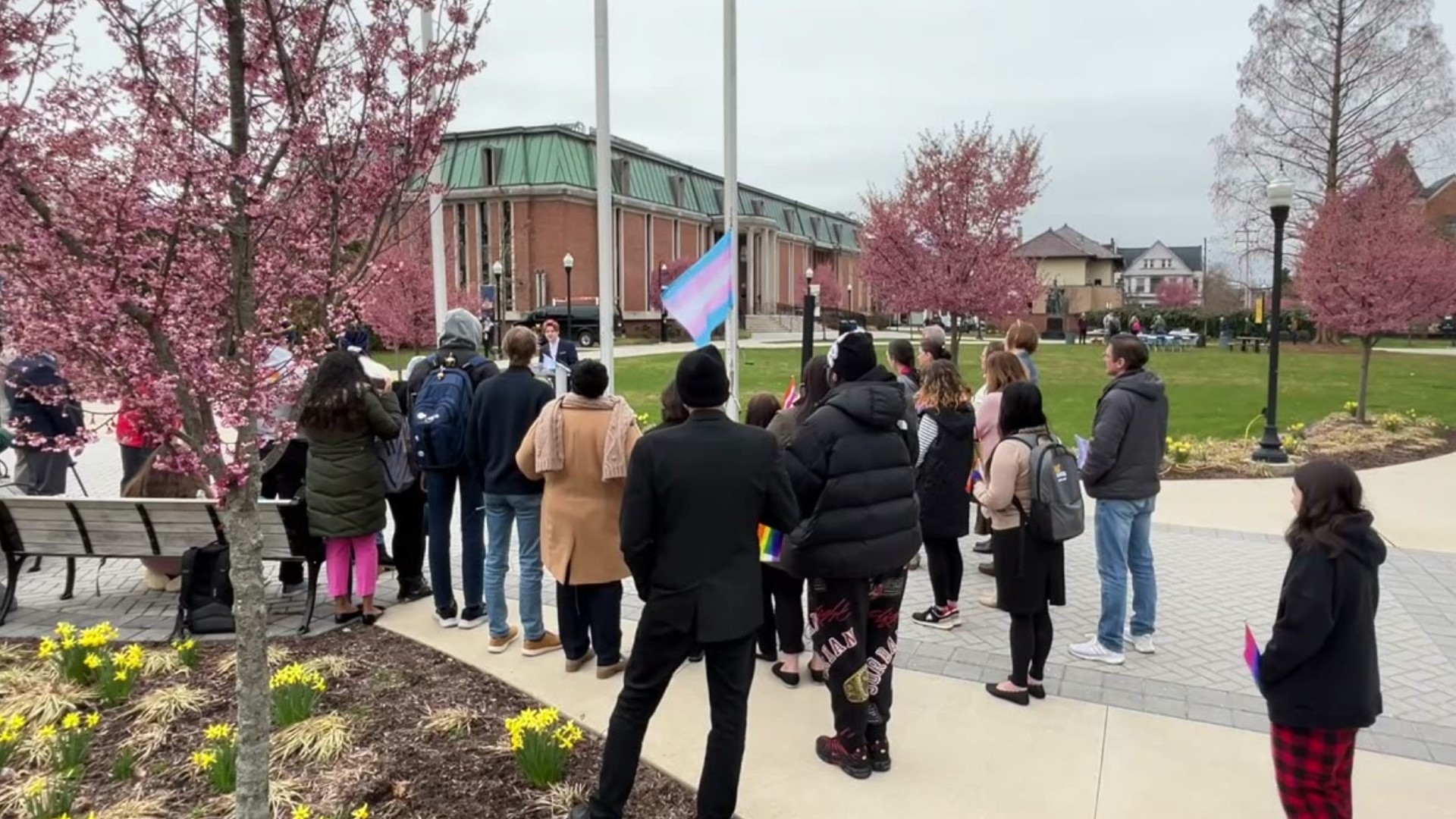 Students, faculty, and staff gathered in Luzerne County to recognize the transgender community while pledging to make the Wilkes campus a safe space for everyone.