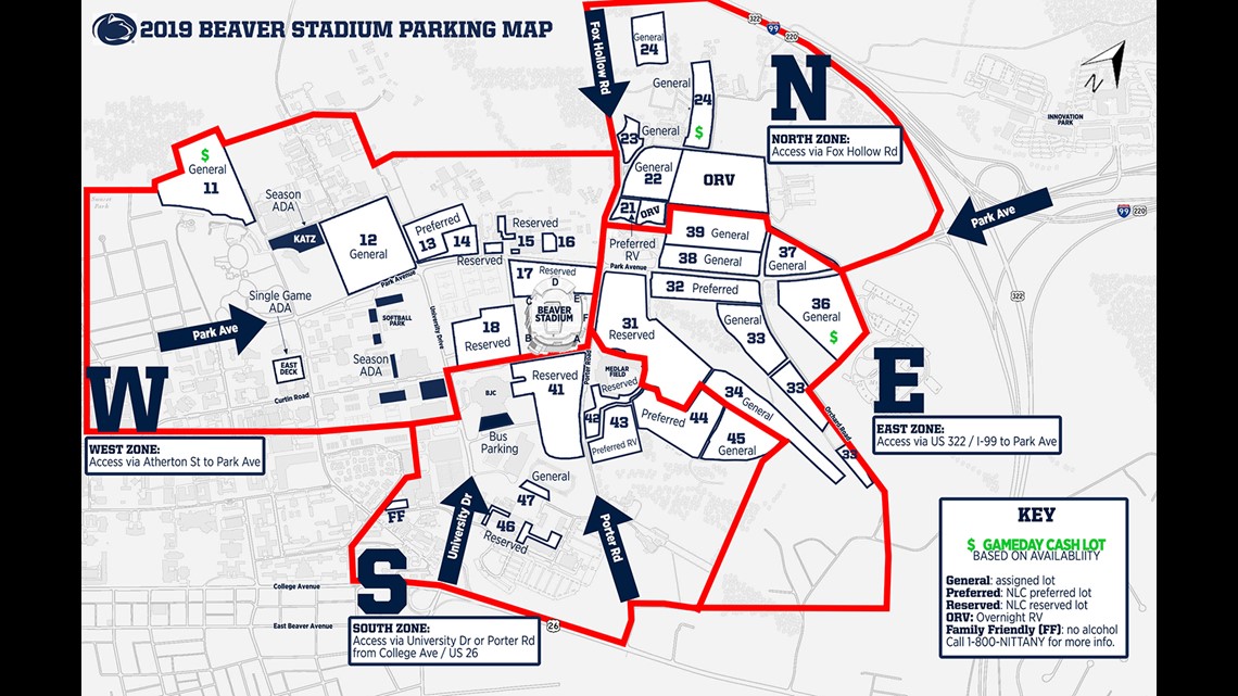 beaver stadium parking map New Penn State Season New Parking Rules Wnep Com beaver stadium parking map