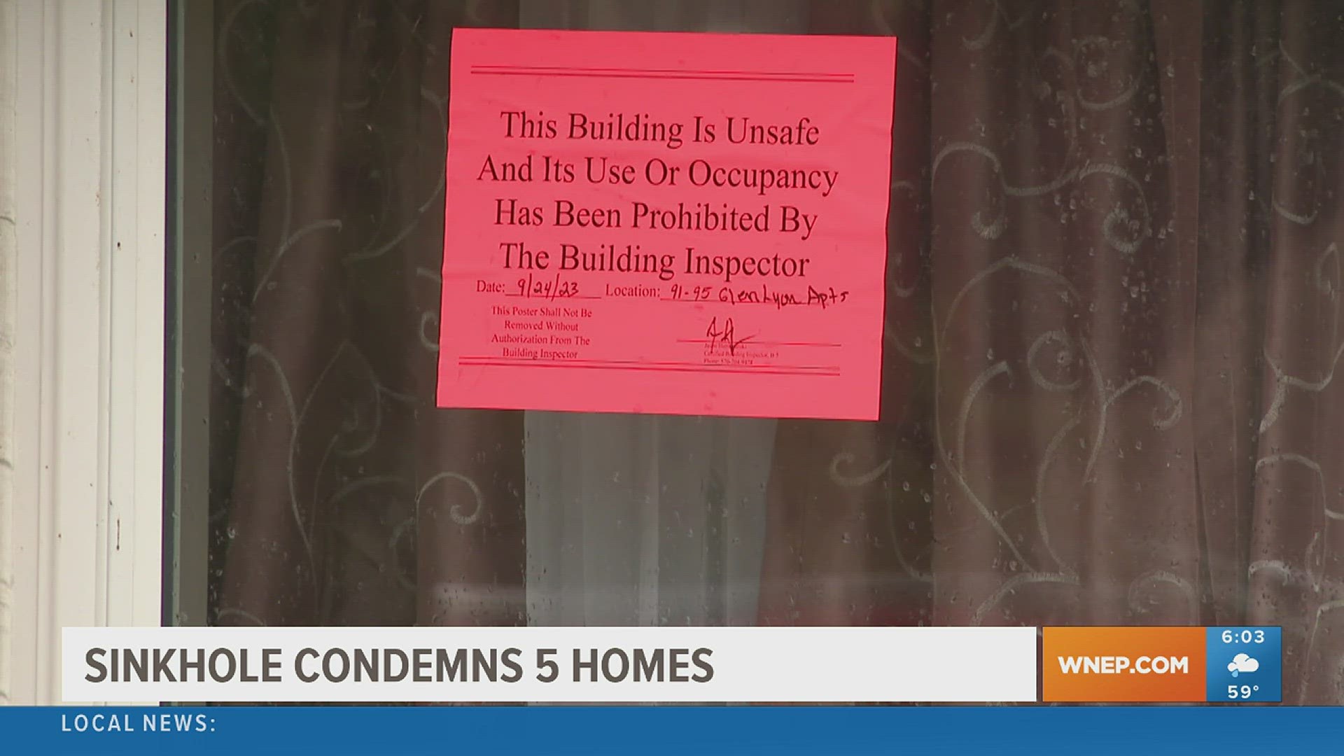 Five homes are condemned after a 100-foot-deep sinkhole opened in Glen Lyon.