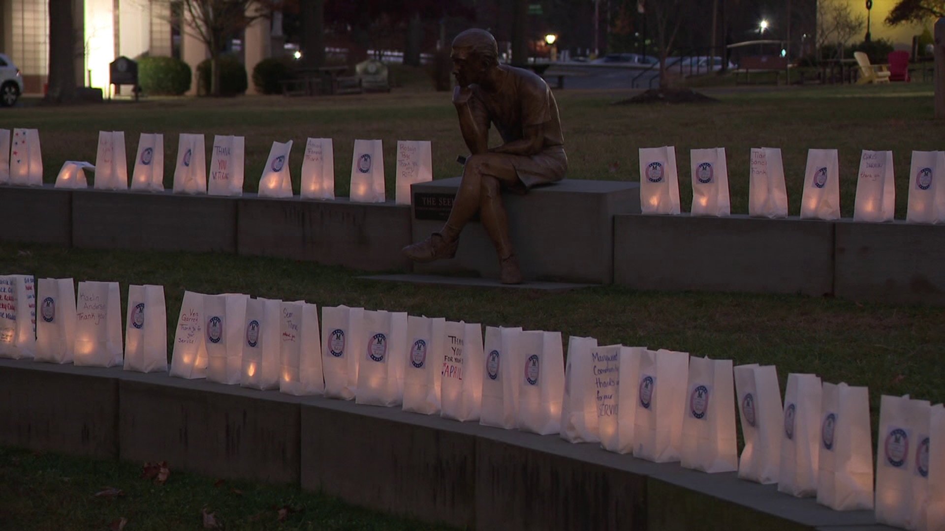 Luminaires lit Marywood University's campus Monday night to honor veterans, families, and all those who have served.