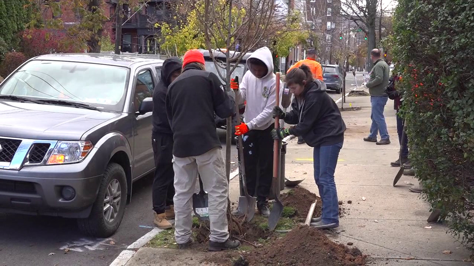 The Diamond City Partnership and students from Wilkes-Barre Area CTC spent Tuesday planting the shade trees.