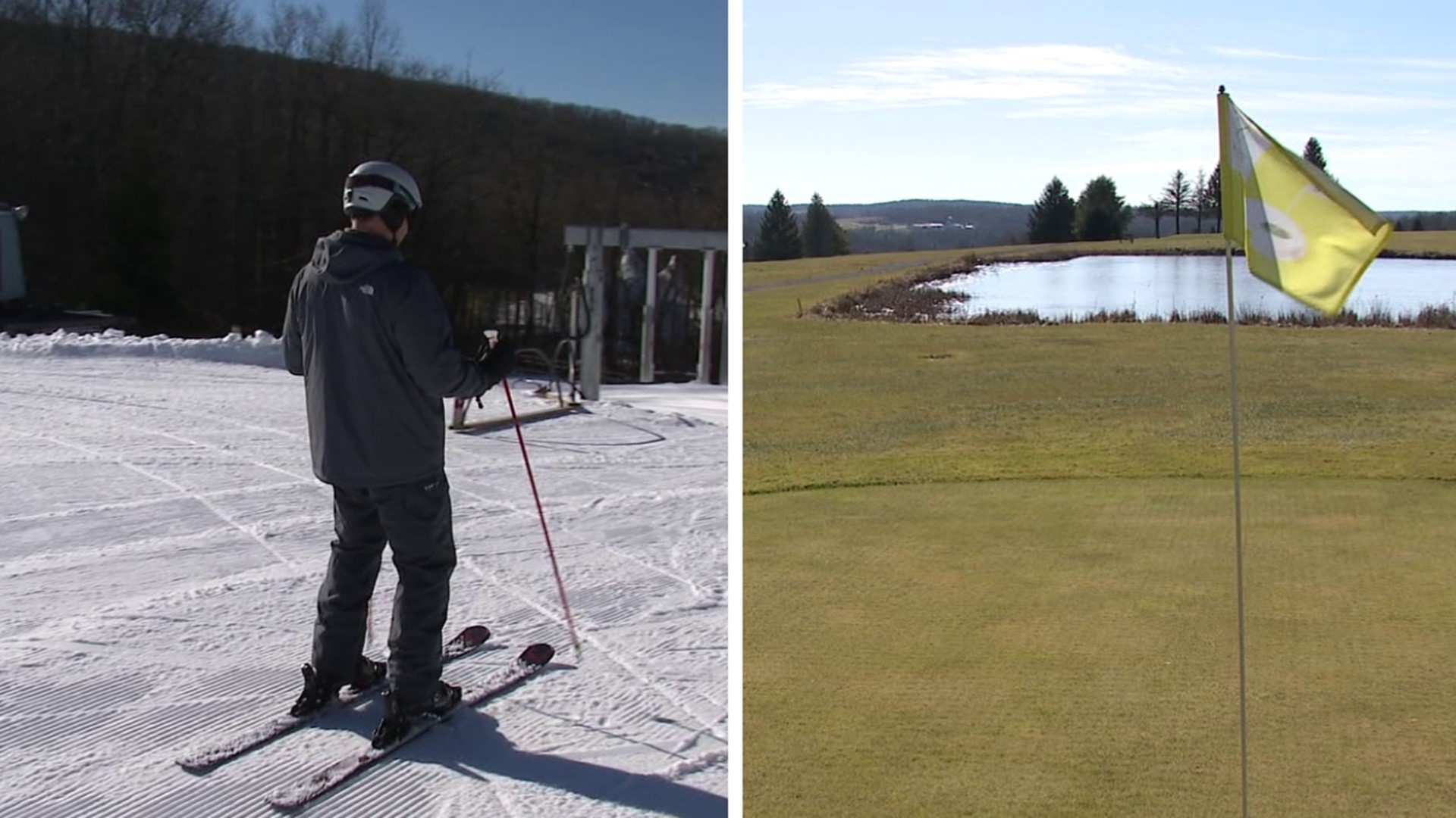 A golf course opened for a few days for golfers to take advantage of the warm weather, while an area ski resort has ideal conditions for skiers and snowboarders.