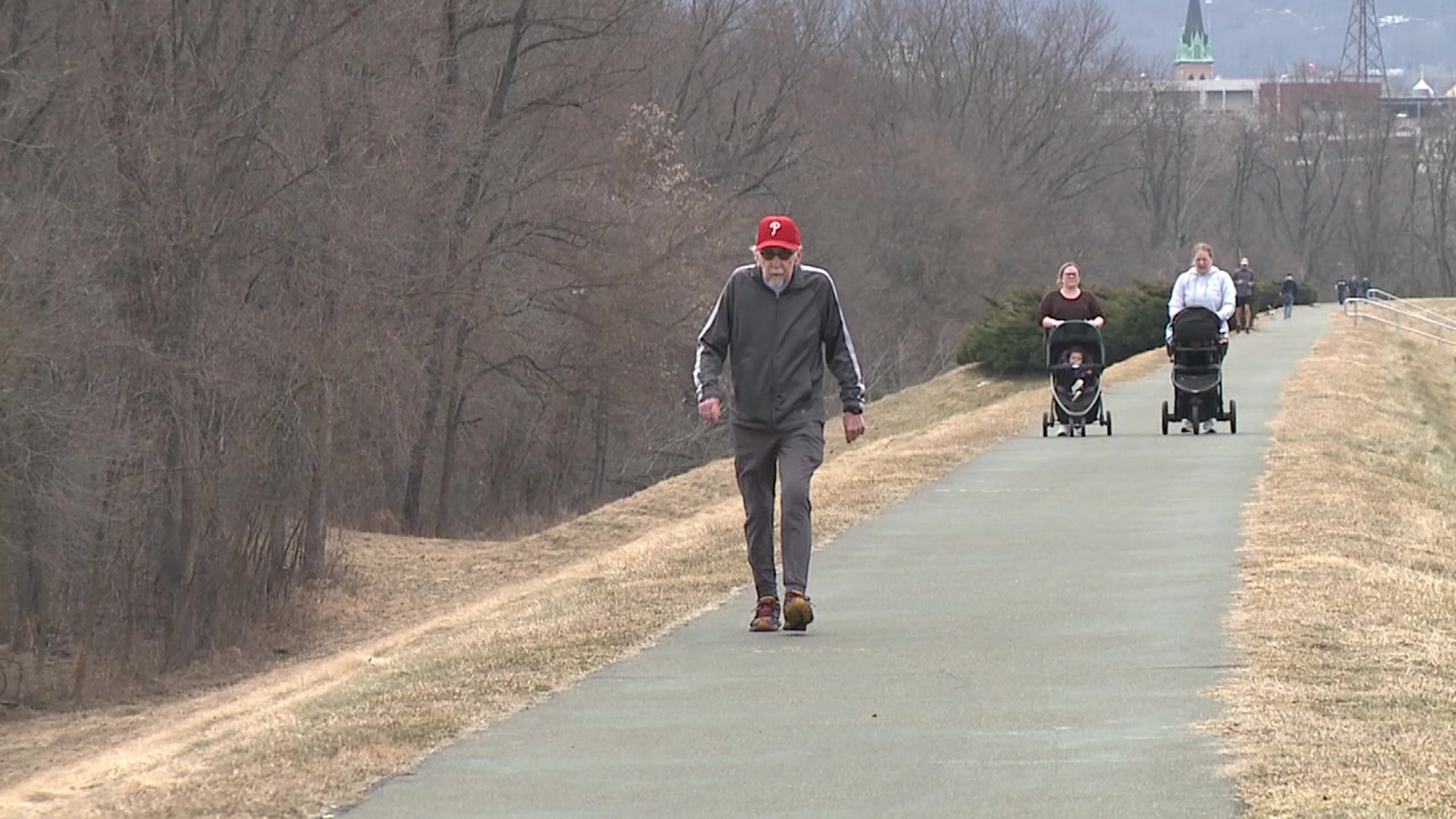 Folks took advantage of the warmer temperatures to get outside on the levee trail in Kingston.