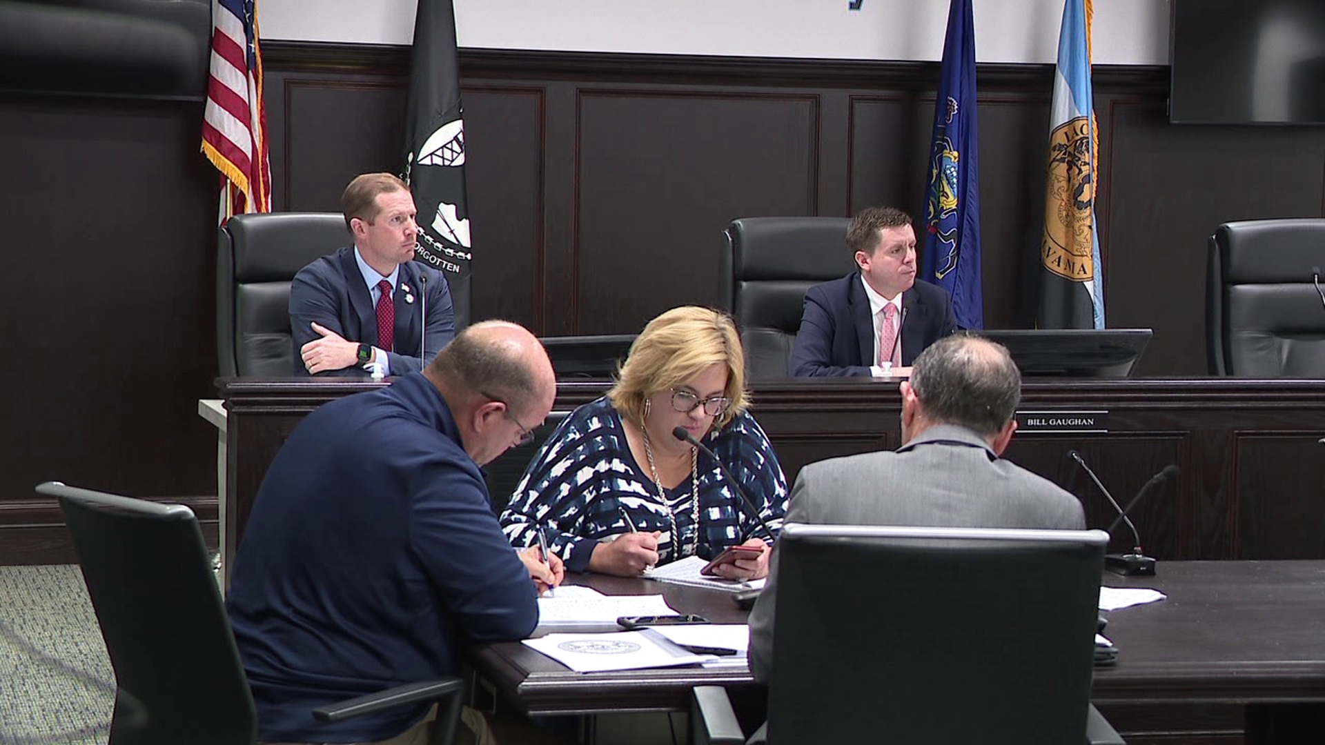 Two of the three commissioners showed up for Wednesday's last public hearing before the county budget is passed, with a possibility of a 33% tax increase. 