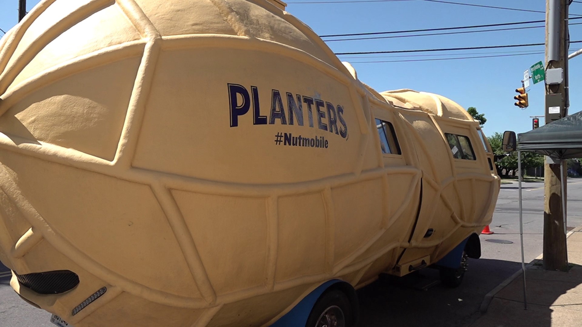 The nut-shaped vehicle traveled to the Diamond City for a sign dedication at one of Wilkes-Barre businessman Thom Greco's properties.