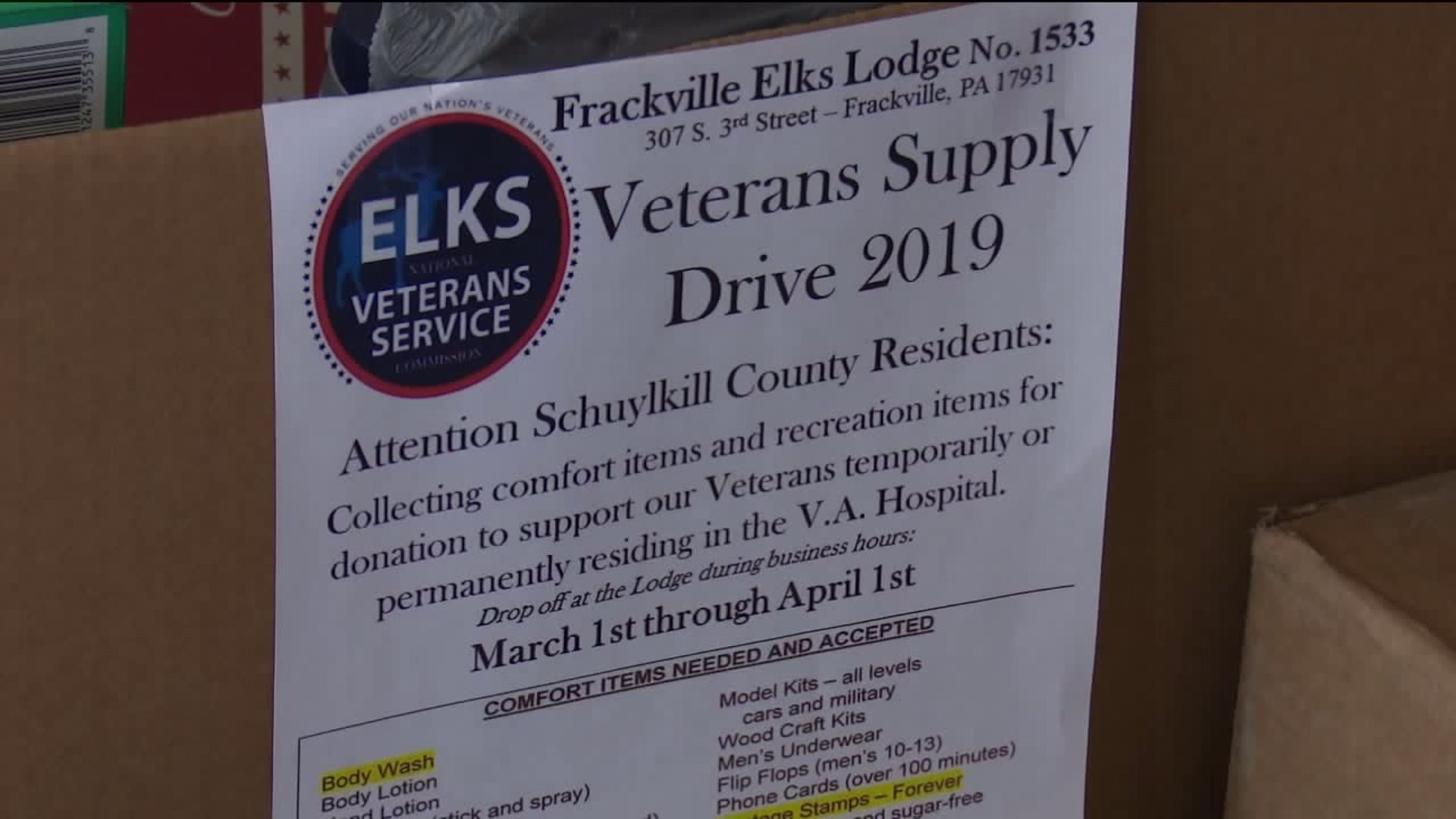 Elks Lodge in Frackville Accepting Donations for Veterans