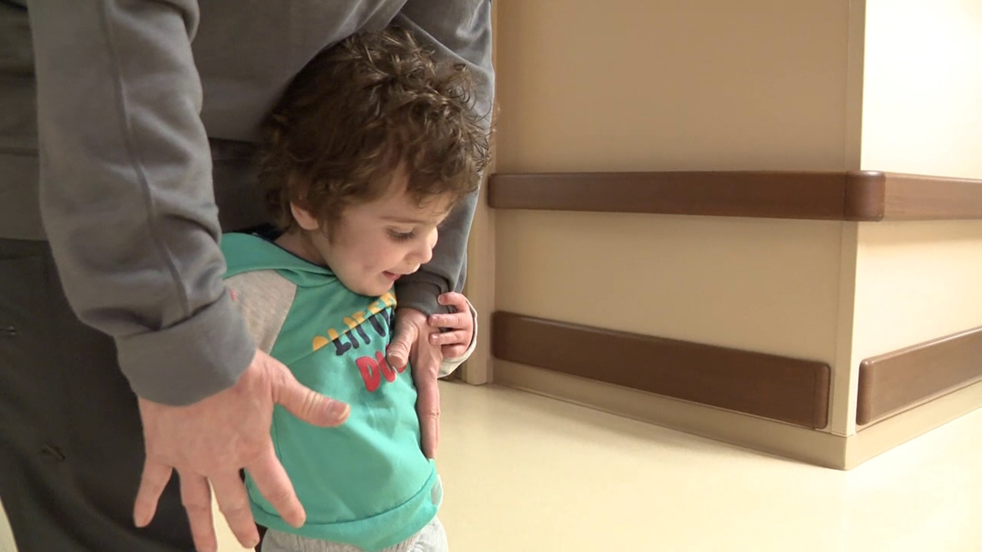 Two-year-old Emmi comes to Allied Services in Wilkes-Barre every week to see his therapist Jean. He's learning how to walk after suffering a traumatic brain injury.