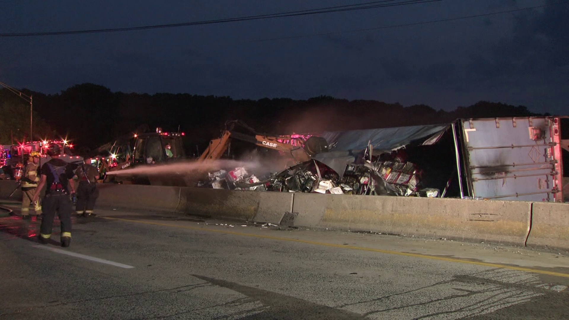 A tractor-trailer caught fire on I-80 in Stroud Township on Friday evening.