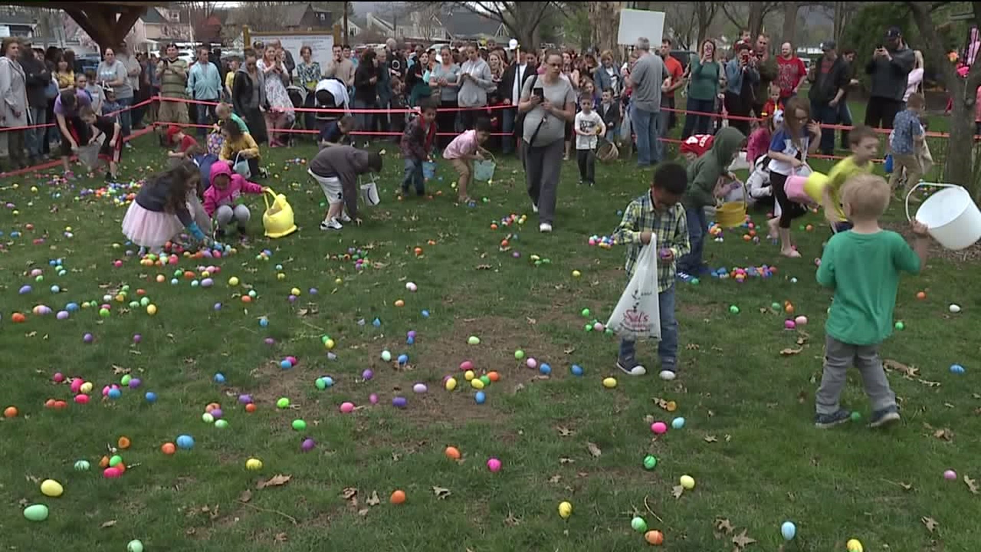 Easter Bunny Filling Baskets Early in Forty Fort