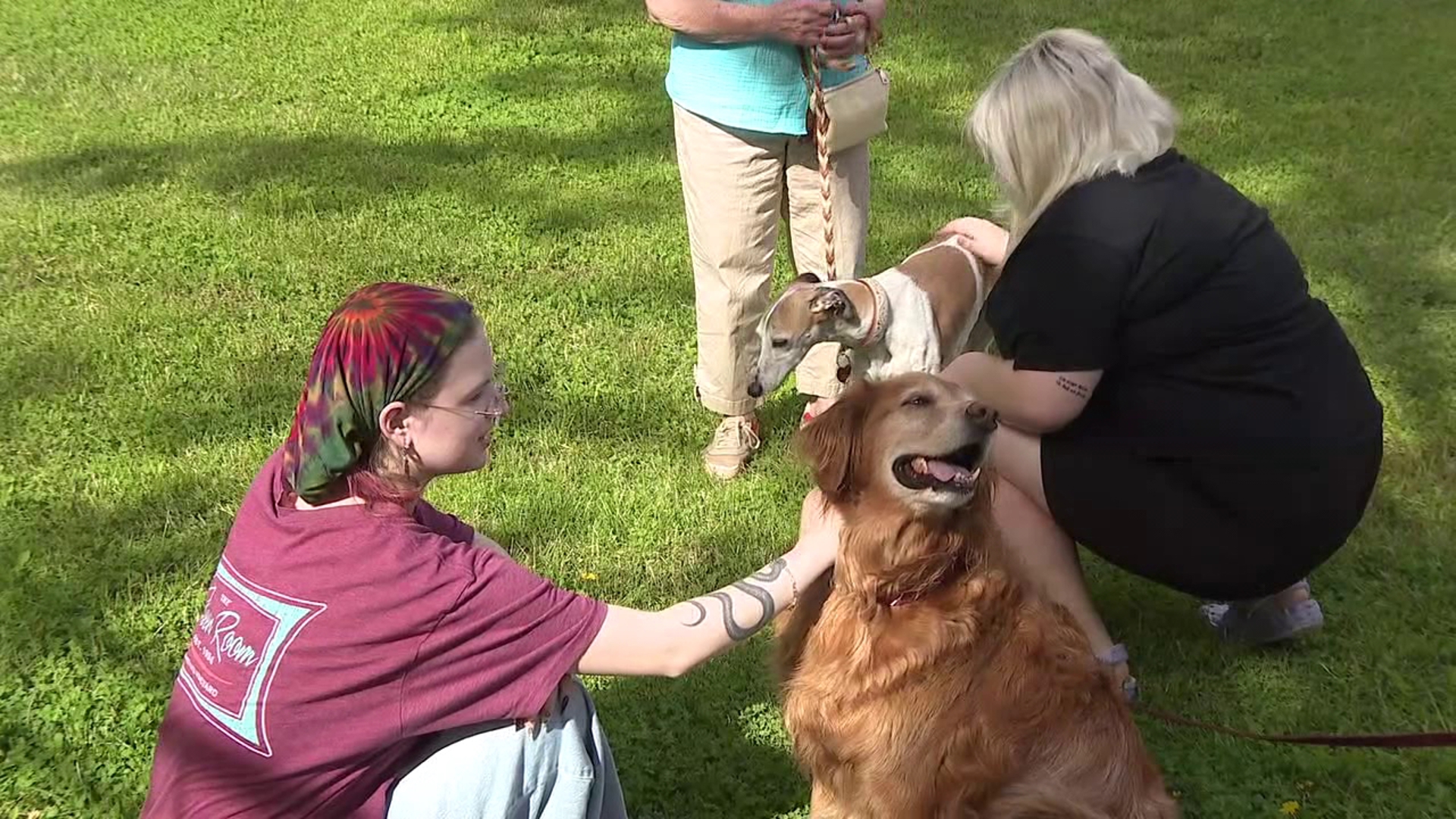 Lock Haven University hosted a "de-stress with dogs" event on Monday to help students relax during finals week.