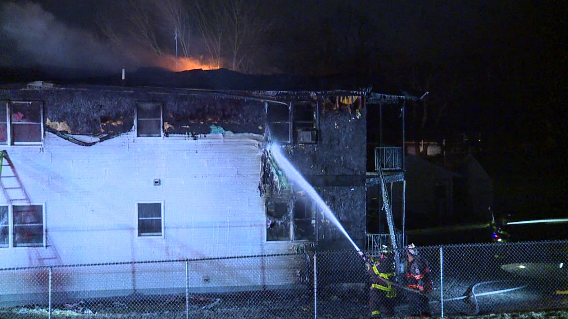 A fire ripped through an apartment building late Monday night in Dickson City.
