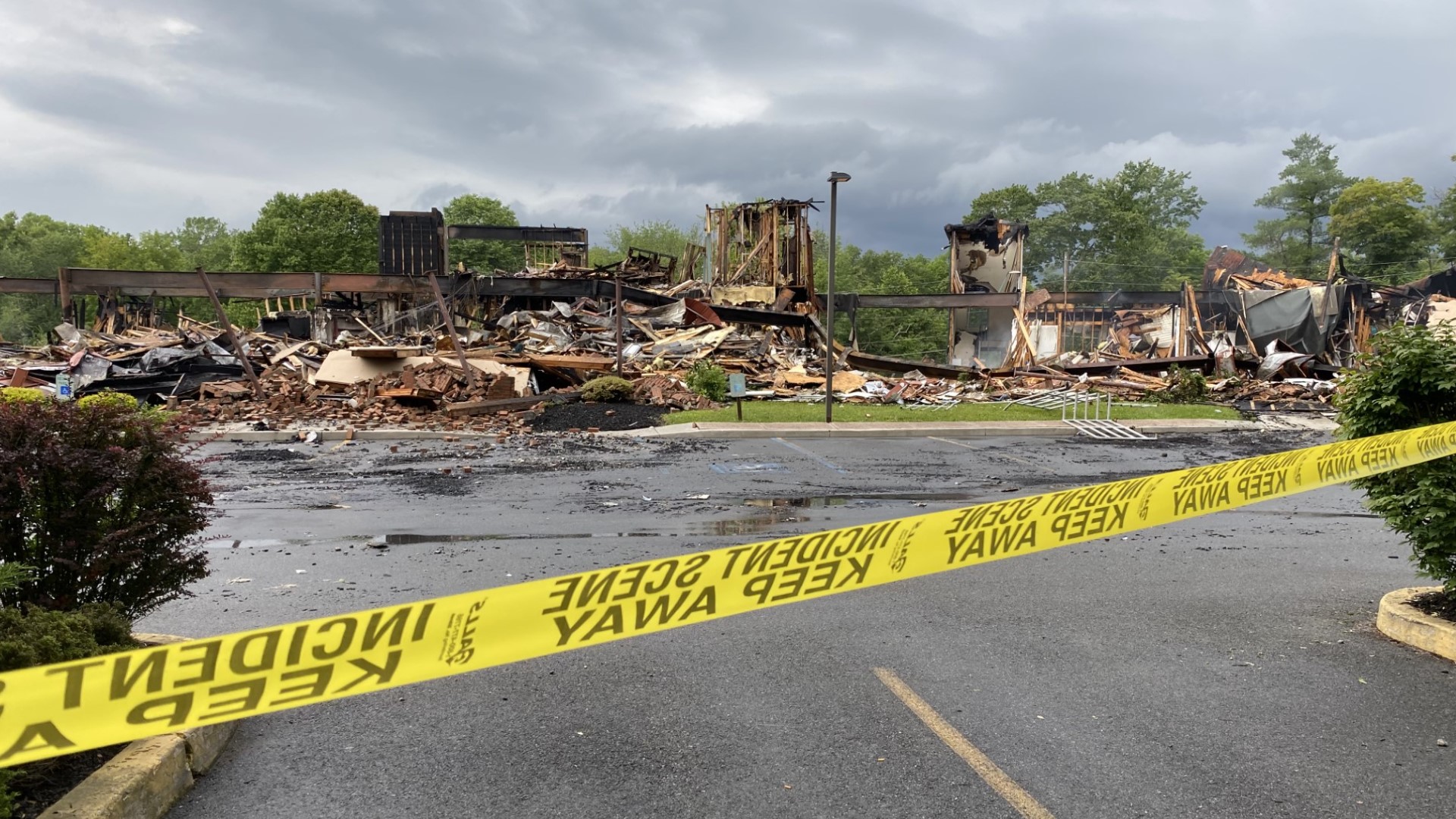 Over a dozen crews from several counties battled a fire that sparked Sunday morning at the shopping center in Pocono Township.