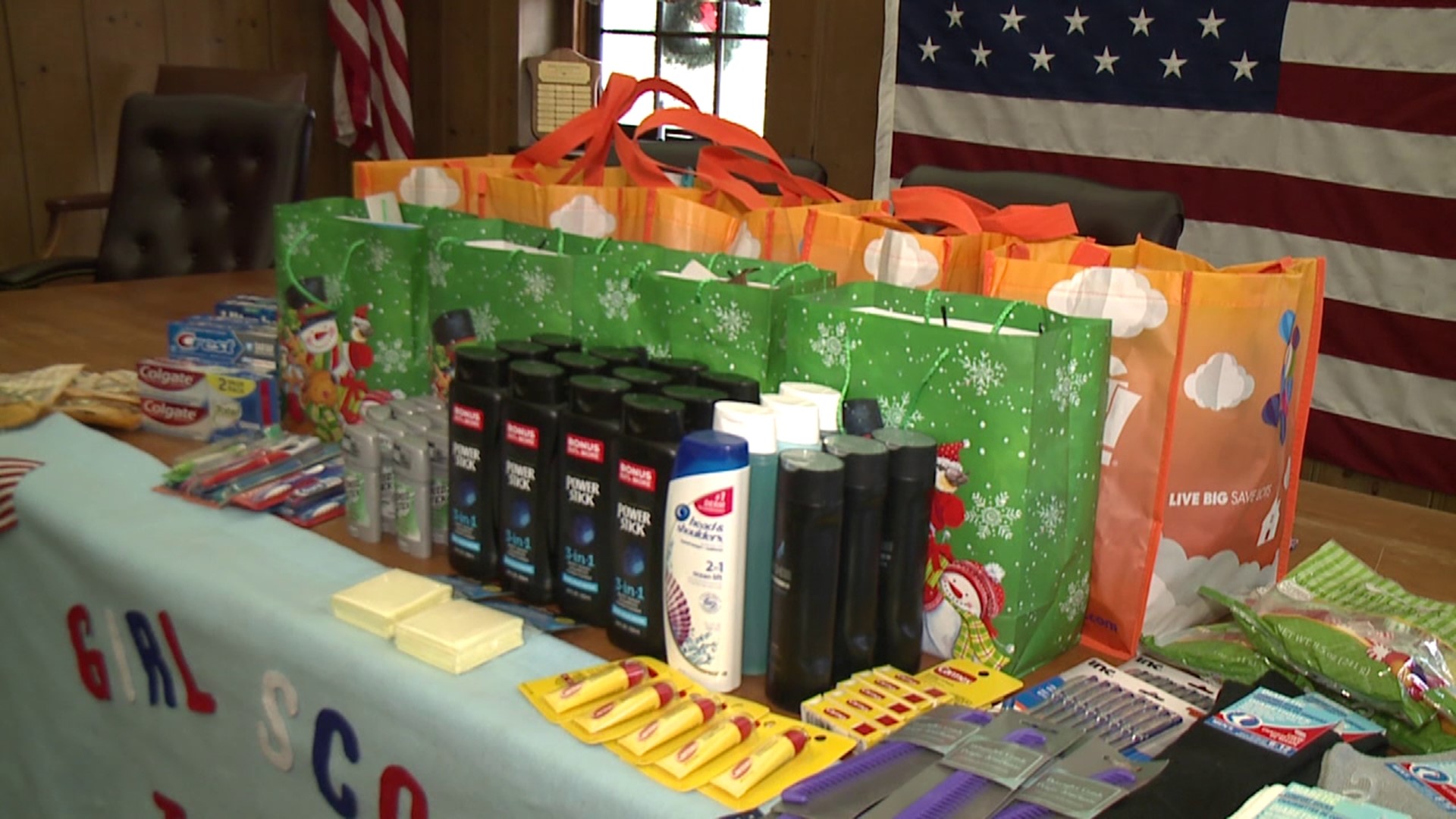 The scouts collected a variety of donations for veterans at the VA Medical Center in Plains Township.