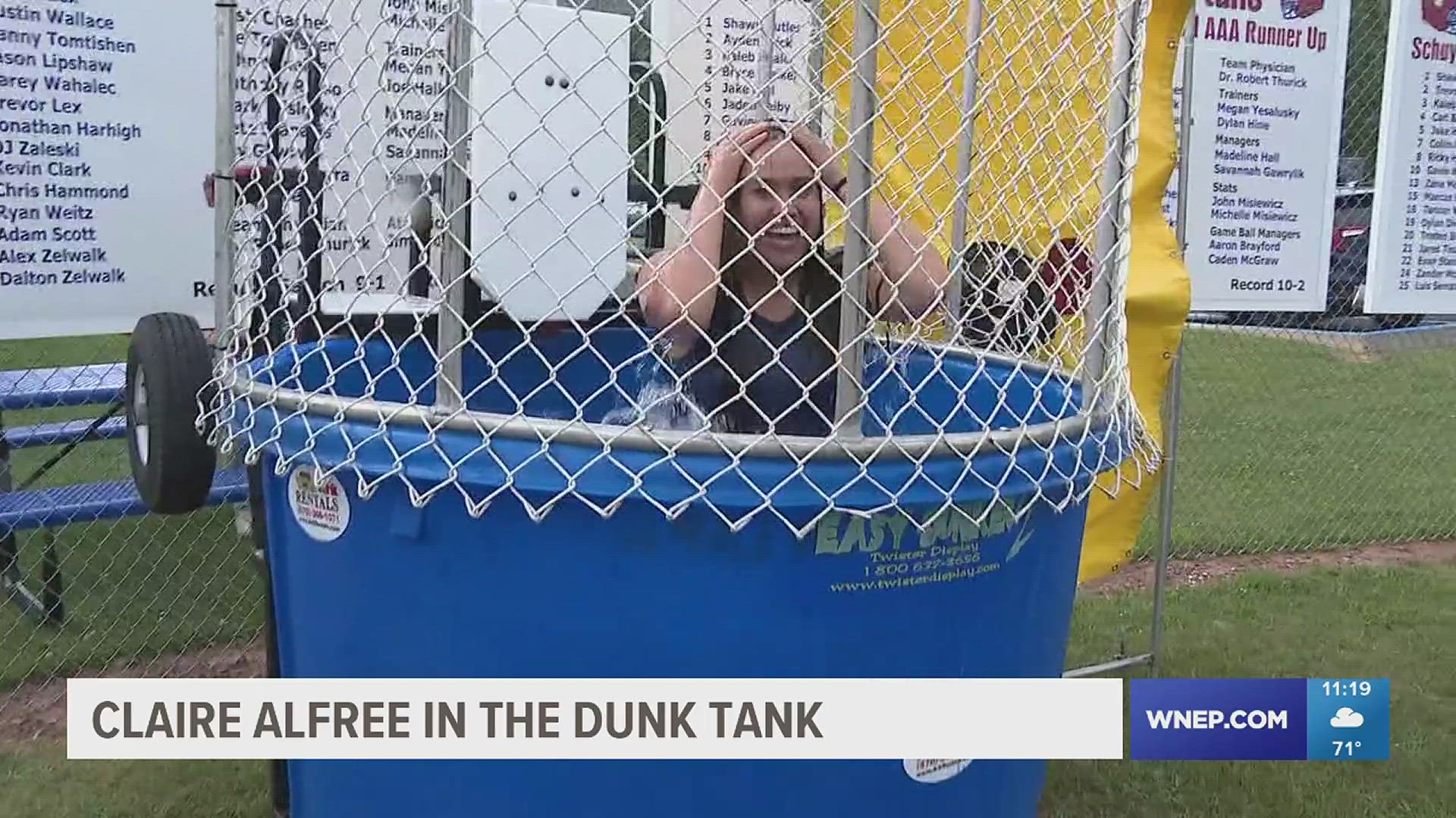 Newswatch 16's Claire Alfree gets dunked to help raise money