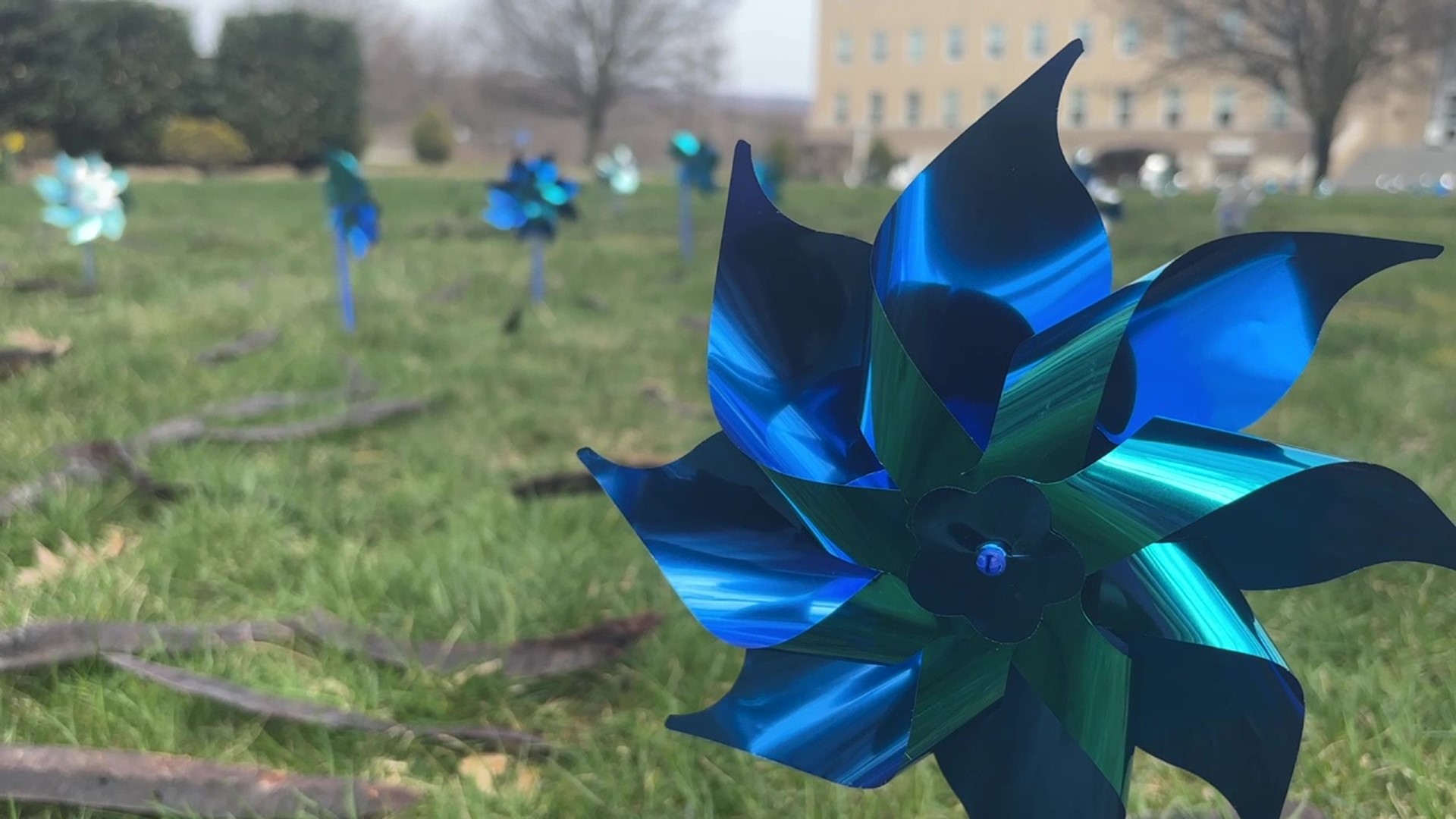 A somber reminder shines across the lawn of the Luzerne County Courthouse in Wilkes-Barre.