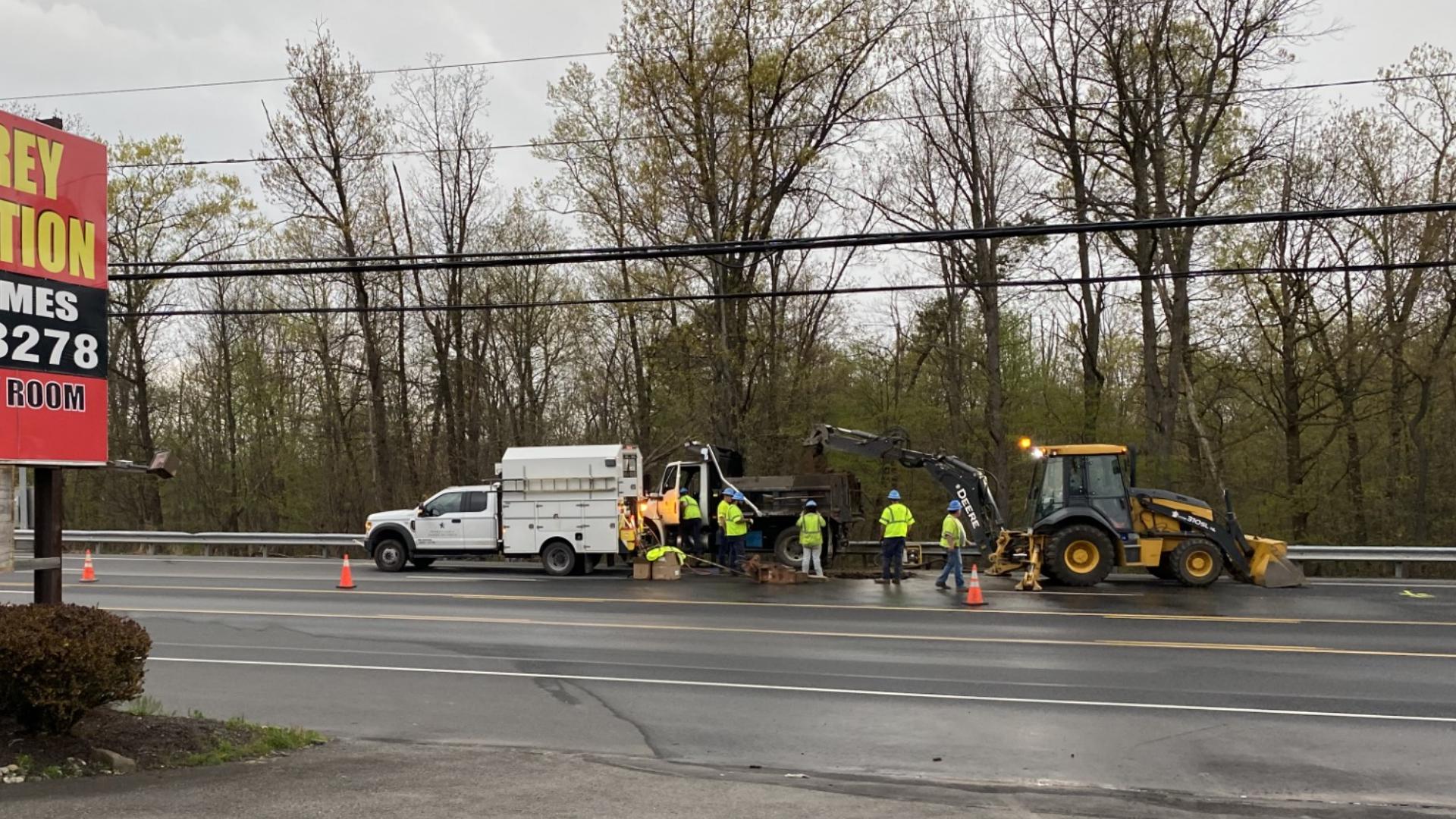 Crews responded to the break along Route 315 in Plains Township Sunday afternoon.