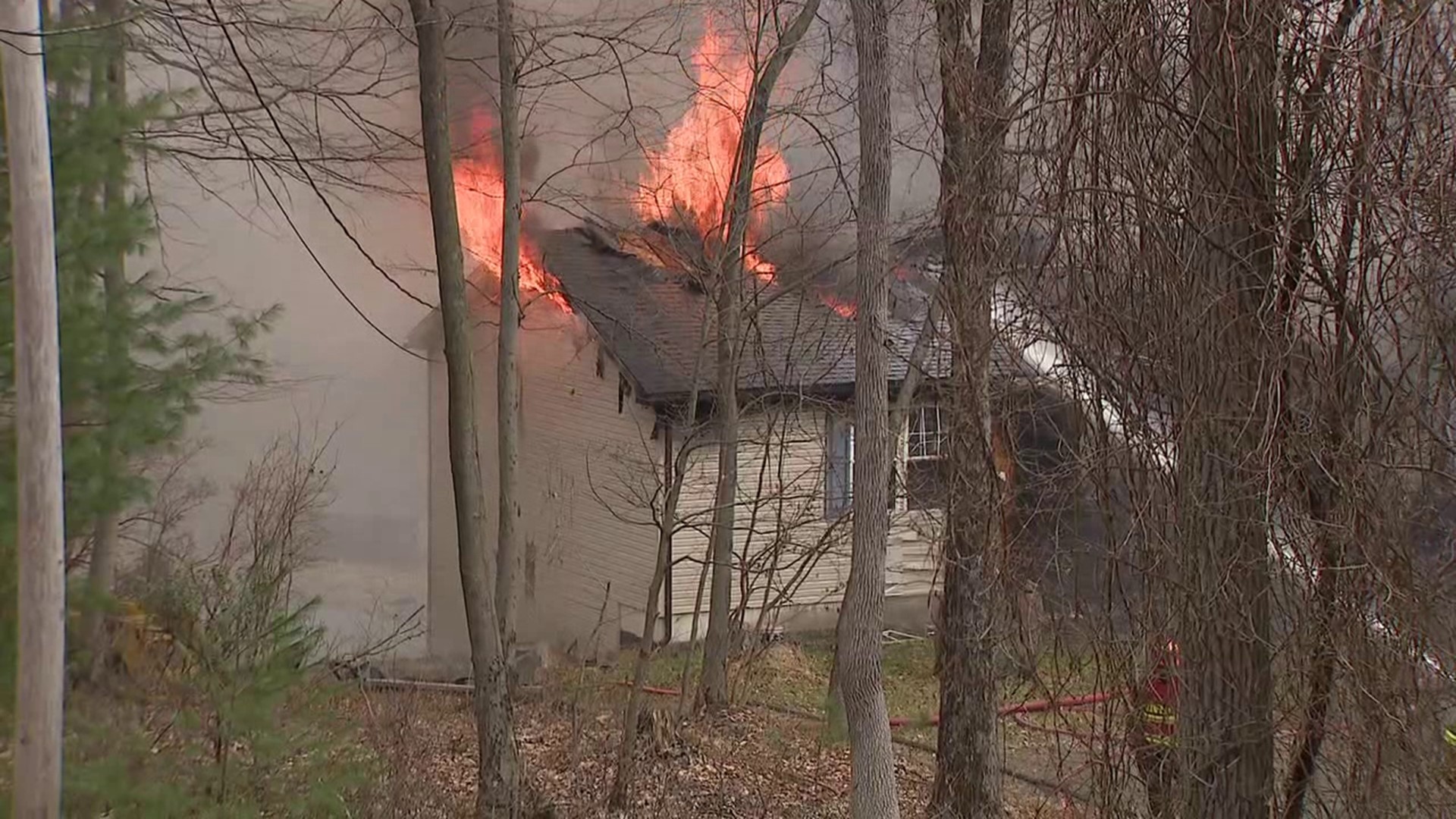 Flames broke out around 12:30 p.m. Monday afternoon along Woodhaven Drive in Ross Township.